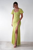 Preston Flutter Sleeve Maxi Dress Lime Green | Wedding Guest Dress | Maxi | Oh Hello Clothing