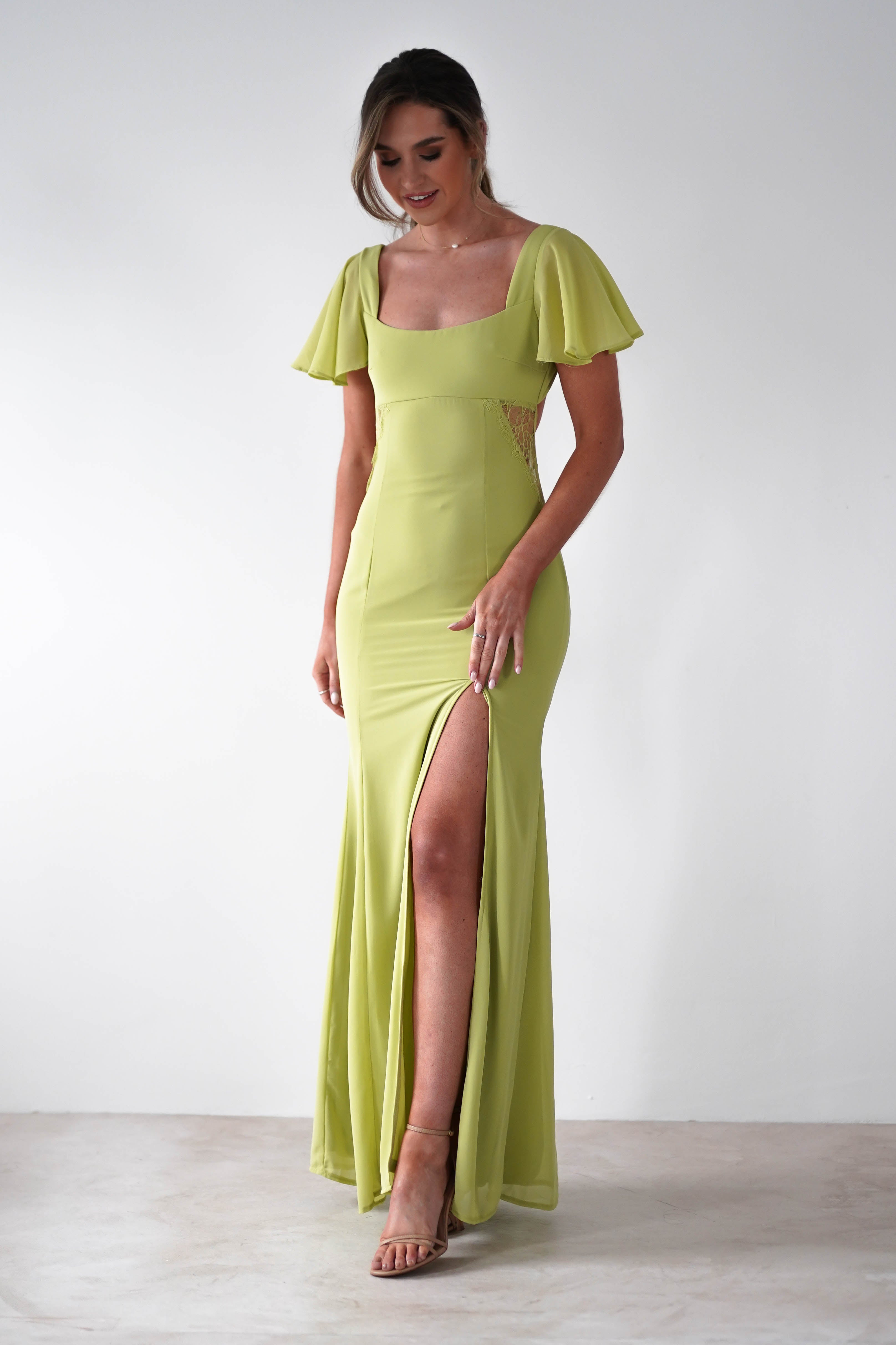 Preston Flutter Sleeve Maxi Dress Lime Green | Wedding Guest Dress | Maxi | Oh Hello Clothing