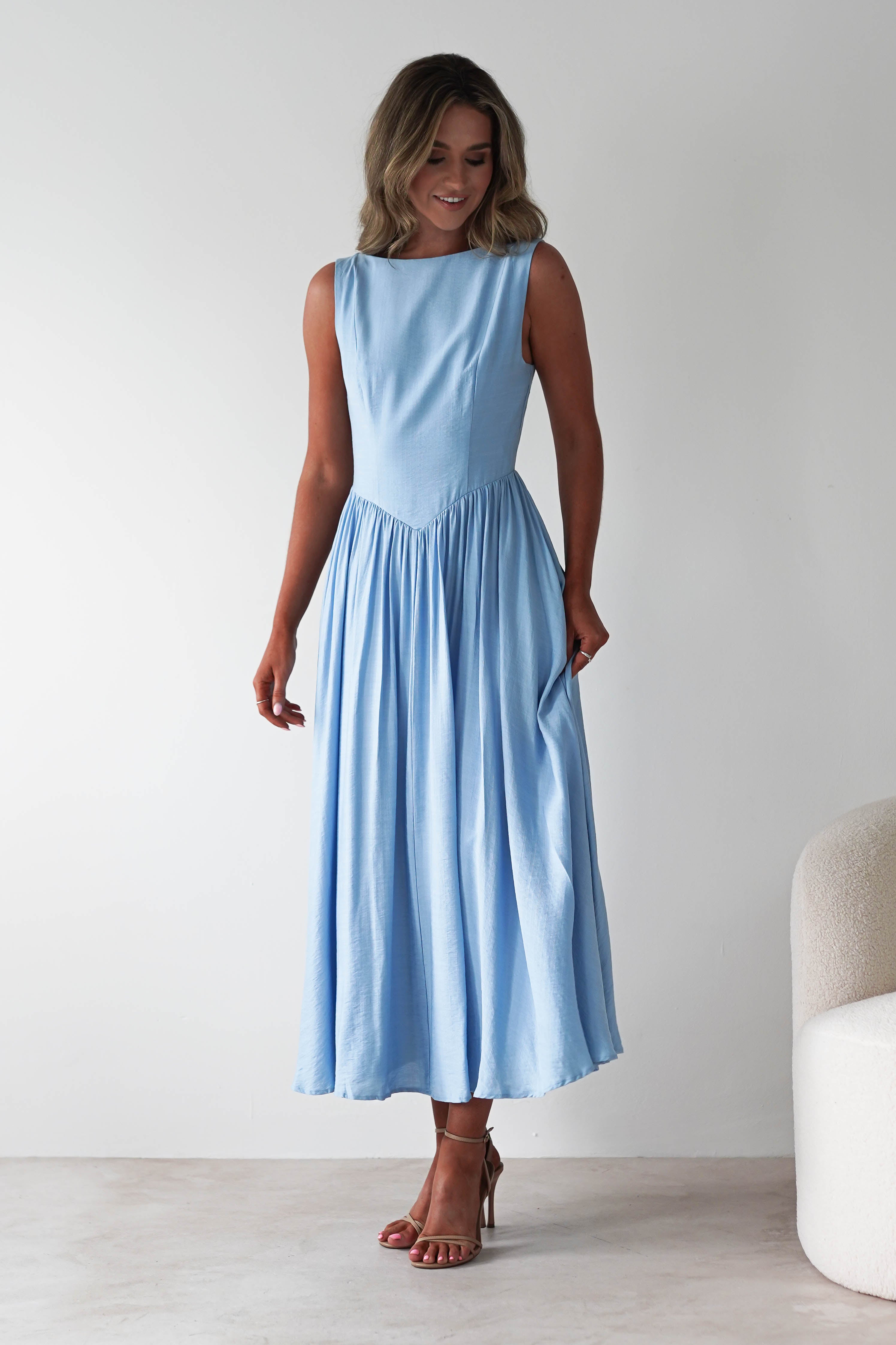 Monroe Skater Midaxi Dress Blue | Wedding Guest Dress | Skater | Oh Hello Clothing