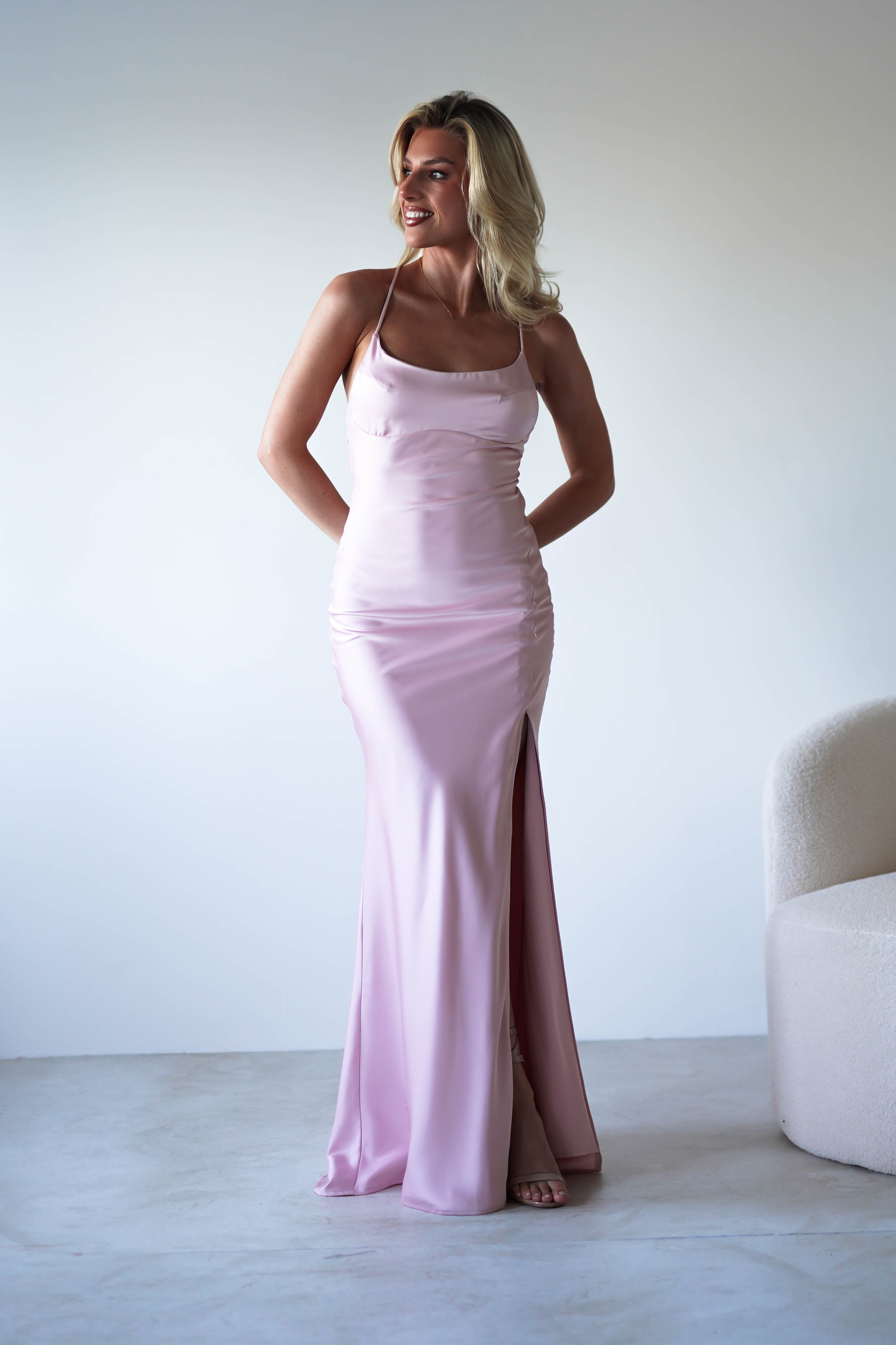Elsa Matte Satin Maxi Gown | Blush Pink | Debs & Prom | Formal Gown | Oh Hello Clothing