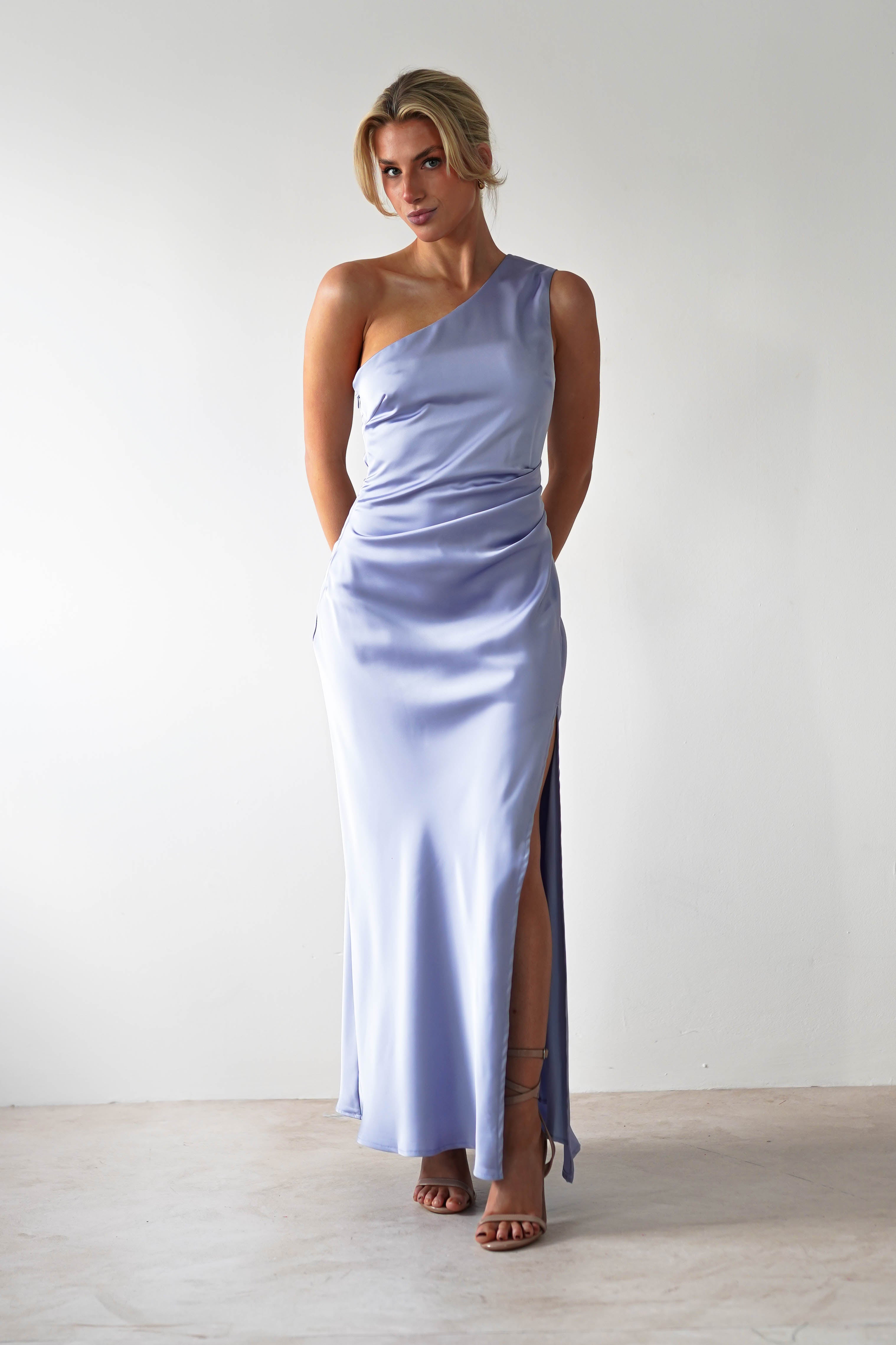 Meera Soft Matte Satin Midaxi Dress Periwinkle Blue | Wedding Guest Dress | Satin | Oh Hello Clothing