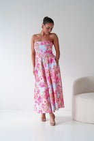 Oh Hello Clothing Women > Clothing > Dresses 1*DONE -S18893- DANNI STRAPLESS MIDI DRESS FLROAL - BLUE