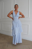 Oh Hello Clothing Dresses > Prom Dresses 1*DONE-SAMPLE DRES-JY26017- Powder Blue Tiered Maxi Dress with bead detail