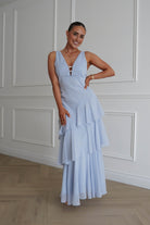 Oh Hello Clothing Dresses > Prom Dresses 1*DONE-SAMPLE DRES-JY26017- Powder Blue Tiered Maxi Dress with bead detail