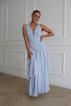 Oh Hello Clothing Dresses > Prom Dresses 1*DONE-SAMPLE DRES-JY26017- Powder Blue Tiered Maxi Dress with bead detail