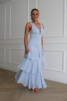 Oh Hello Clothing Dresses > Prom Dresses 1*DONE-SAMPLE DRES-JY26017- Powder Blue Tiered Maxi Dress with bead detail