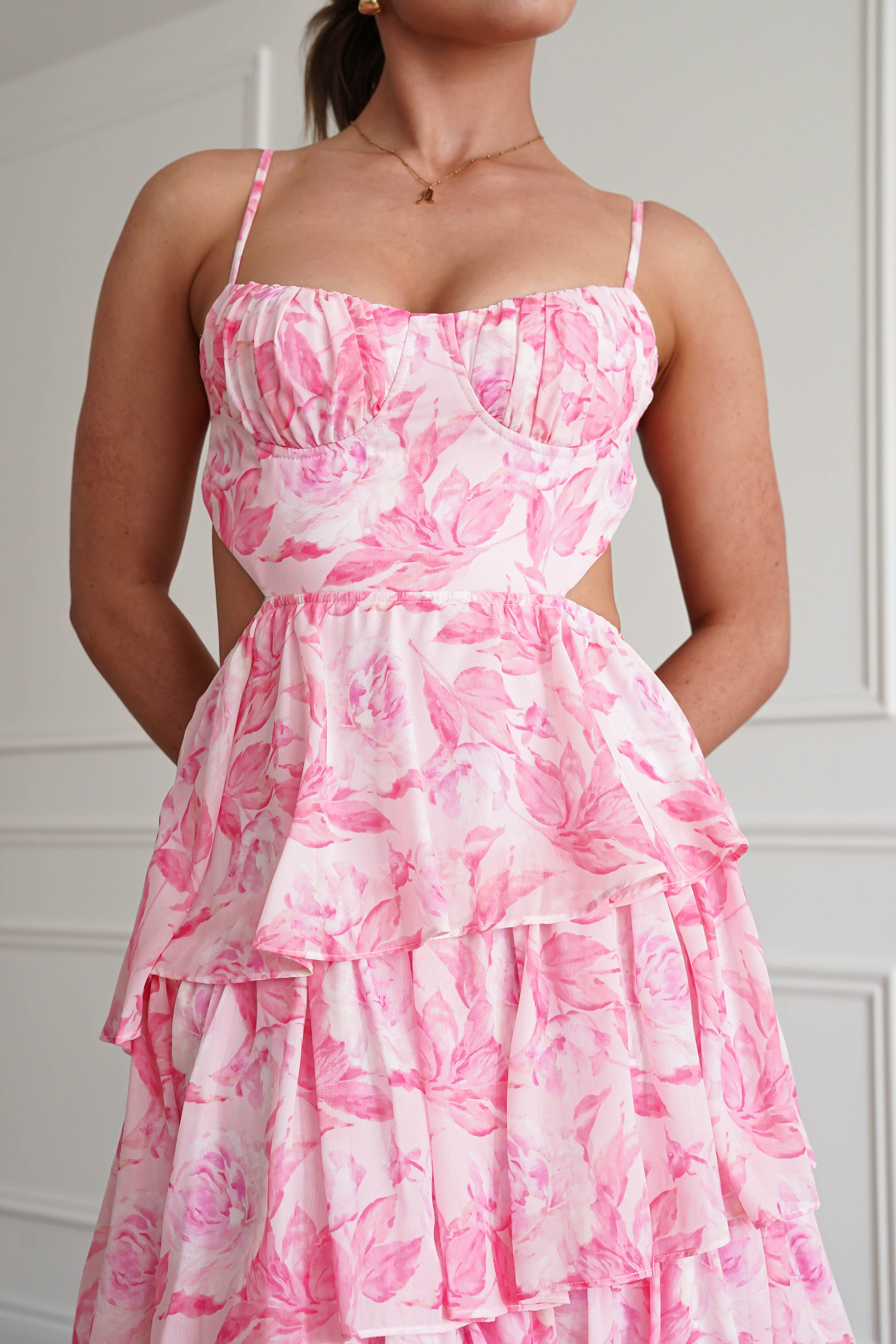 Oh Hello Clothing Women > Clothing > Dresses 1* DONE - SAMPLE- SAME STYLE AS Elouise Floral Tiered Maxi Dress PINK
