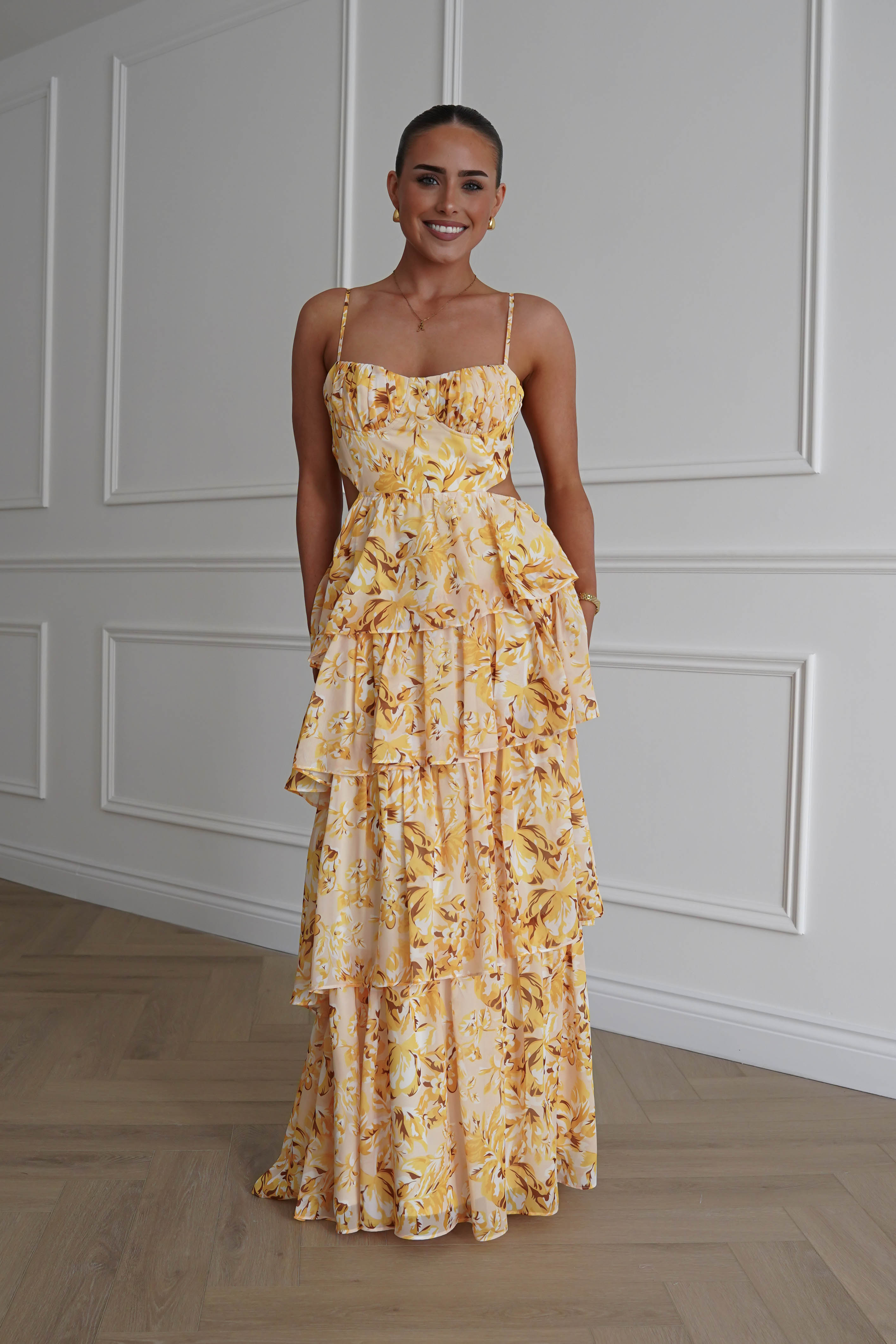 Oh Hello Clothing Women > Clothing > Dresses 1* DONE - SAMPLE- SAME STYLE AS Elouise Floral Tiered Maxi Dress Yellow(Copy)
