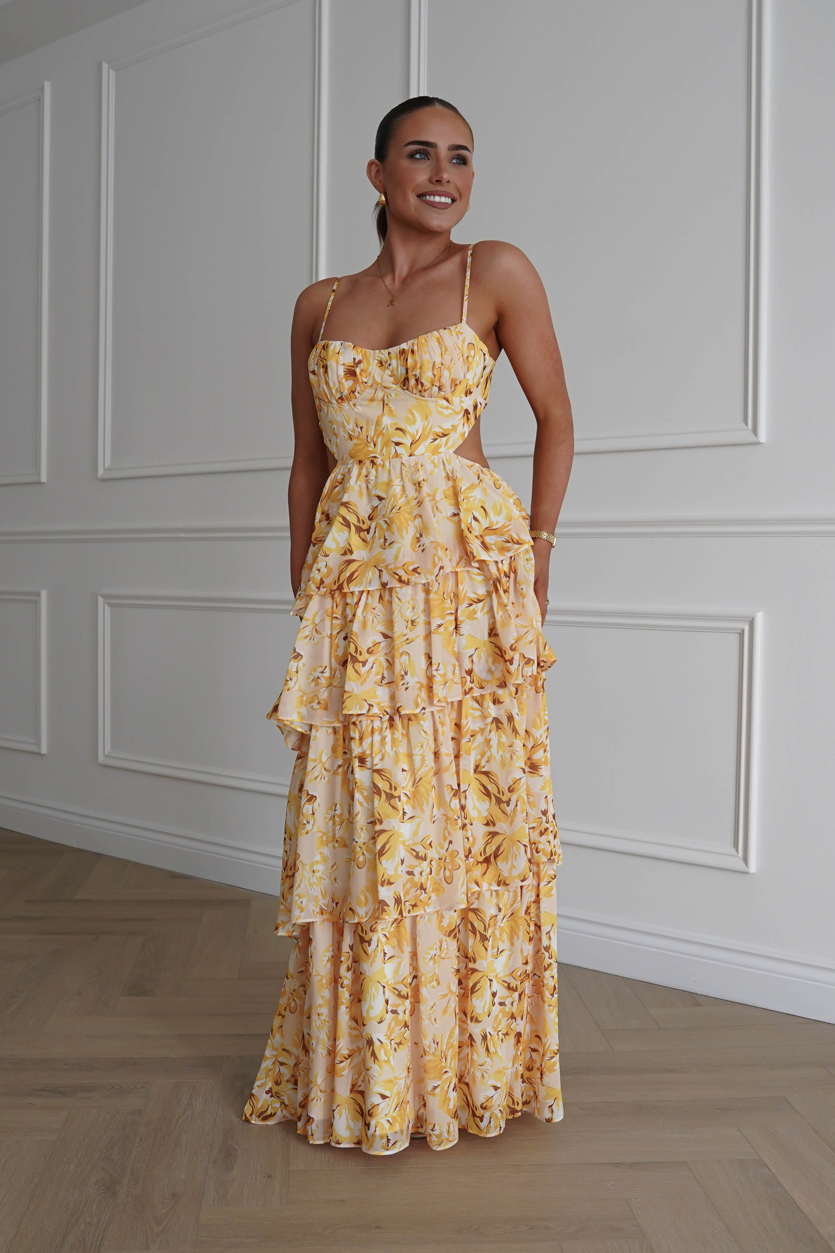 Oh Hello Clothing Women > Clothing > Dresses 1* DONE - SAMPLE- SAME STYLE AS Elouise Floral Tiered Maxi Dress Yellow(Copy)