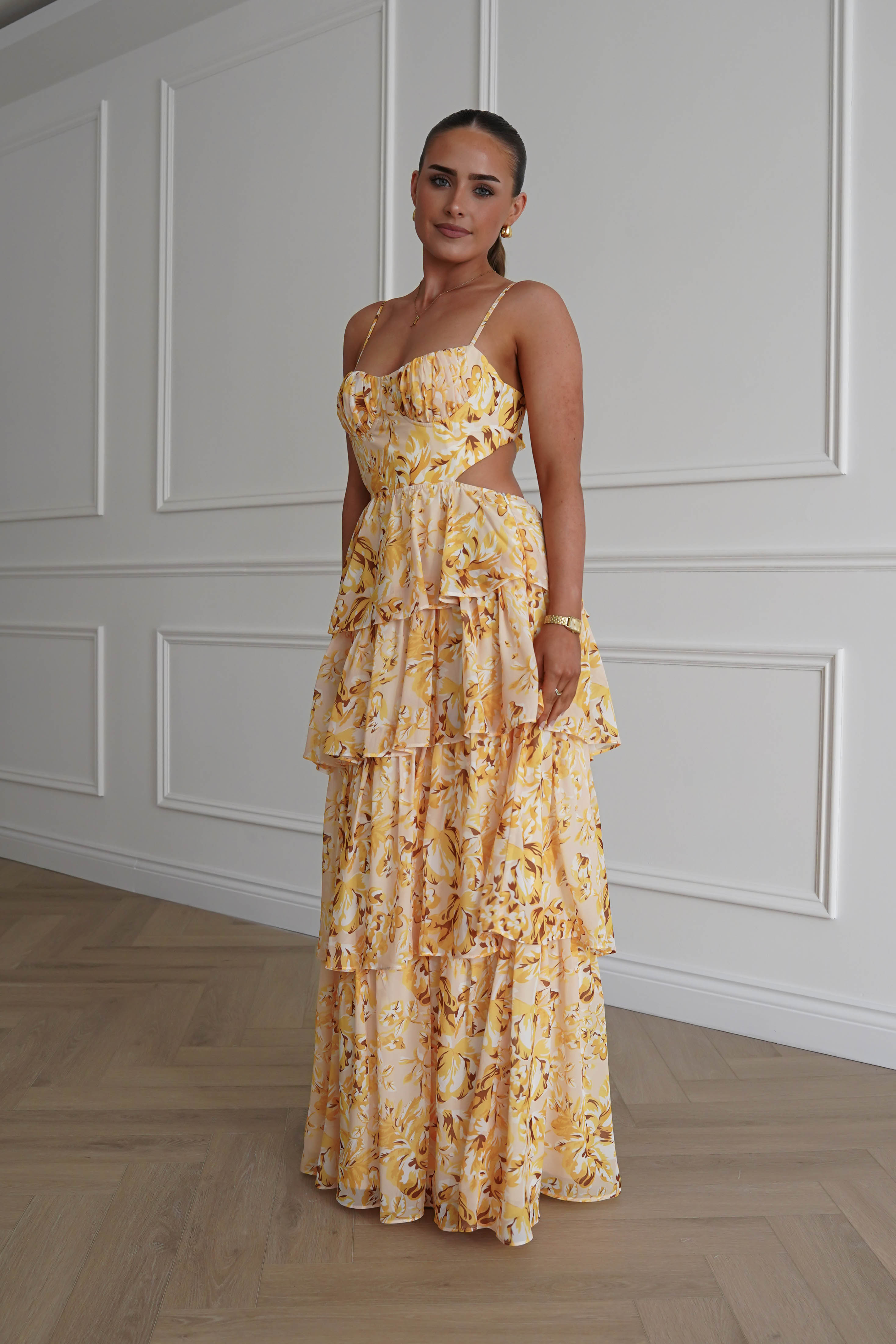 Oh Hello Clothing Women > Clothing > Dresses 1* DONE - SAMPLE- SAME STYLE AS Elouise Floral Tiered Maxi Dress Yellow(Copy)
