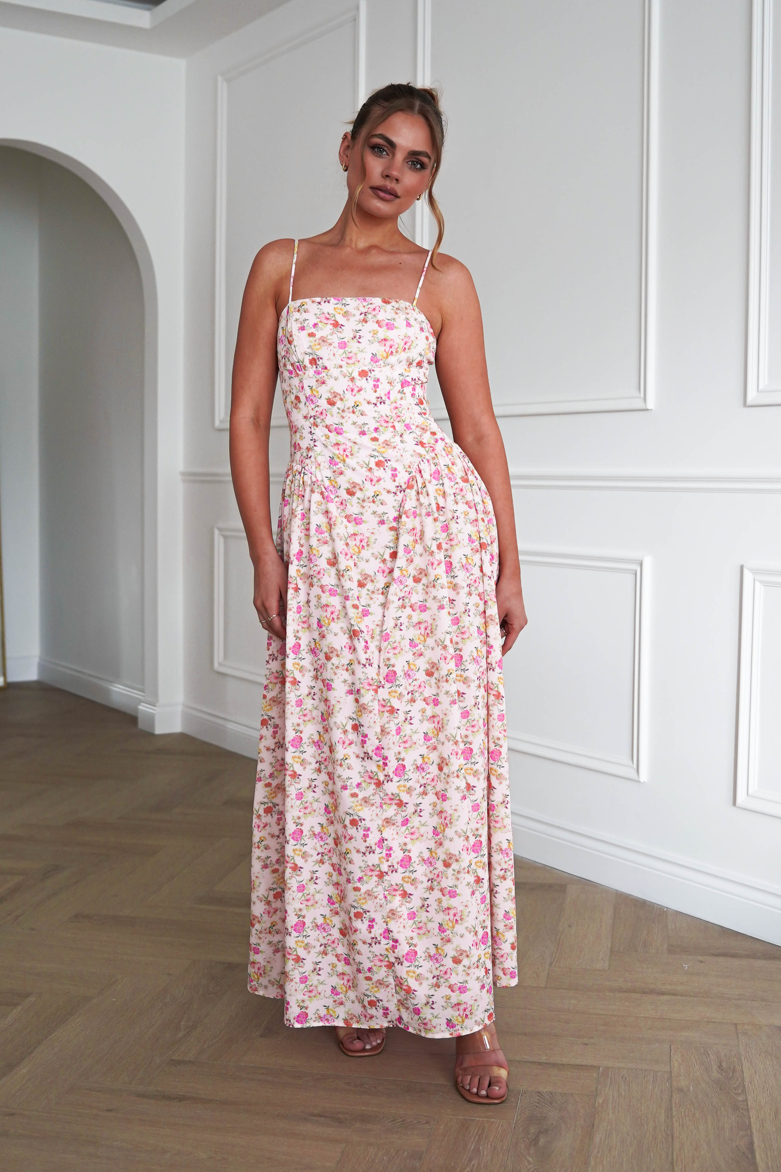 Oh Hello Clothing Dresses > Prom Dresses 1*DONE-SASHA-64542J07- Pink Ditsy Floral Midi Dress