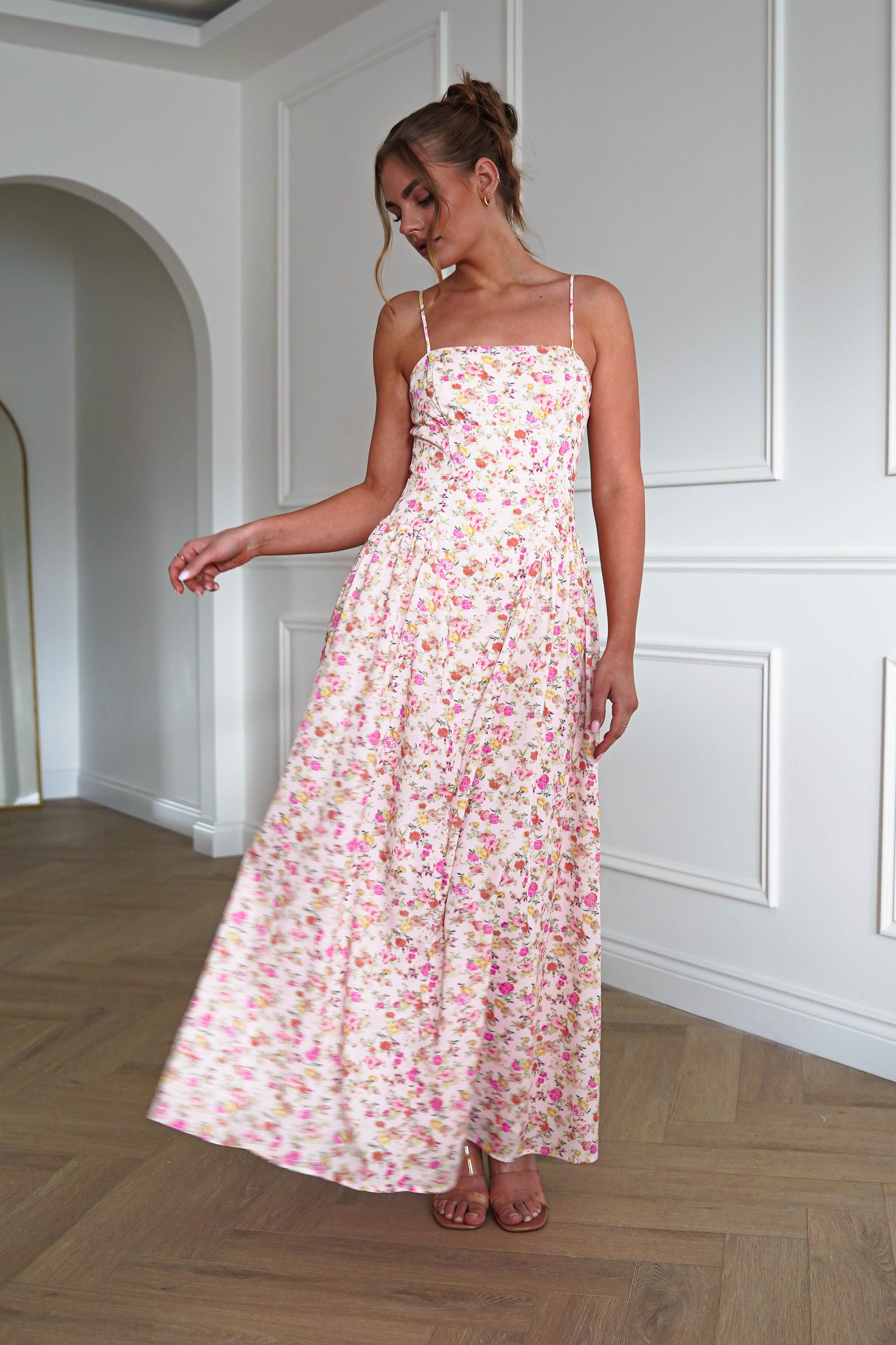 Oh Hello Clothing Dresses > Prom Dresses 1*DONE-SASHA-64542J07- Pink Ditsy Floral Midi Dress