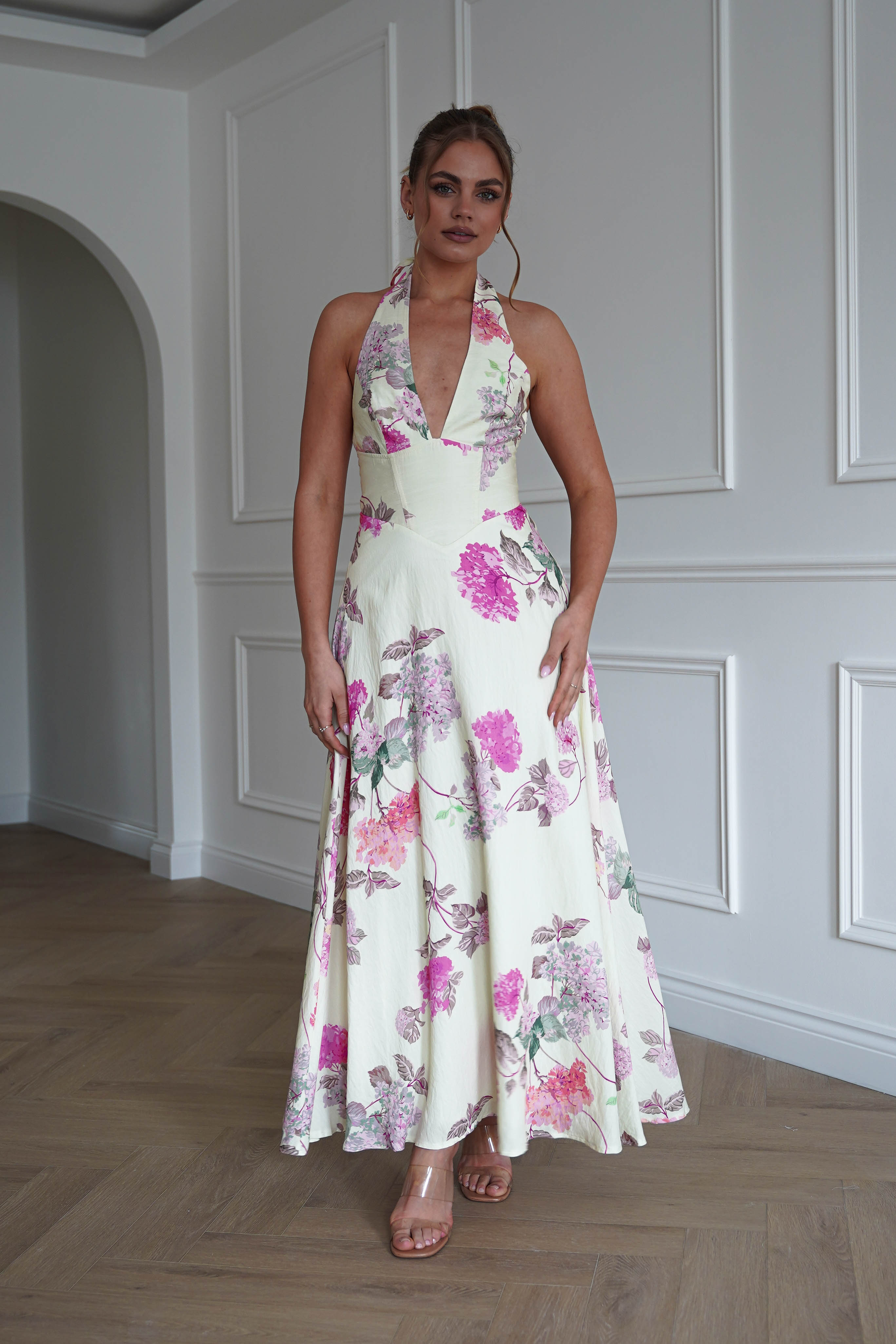 Oh Hello Clothing Dresses > Prom Dresses 1*DONE-SASHA-64784D15- PINK Floral Open Back Midi Dress