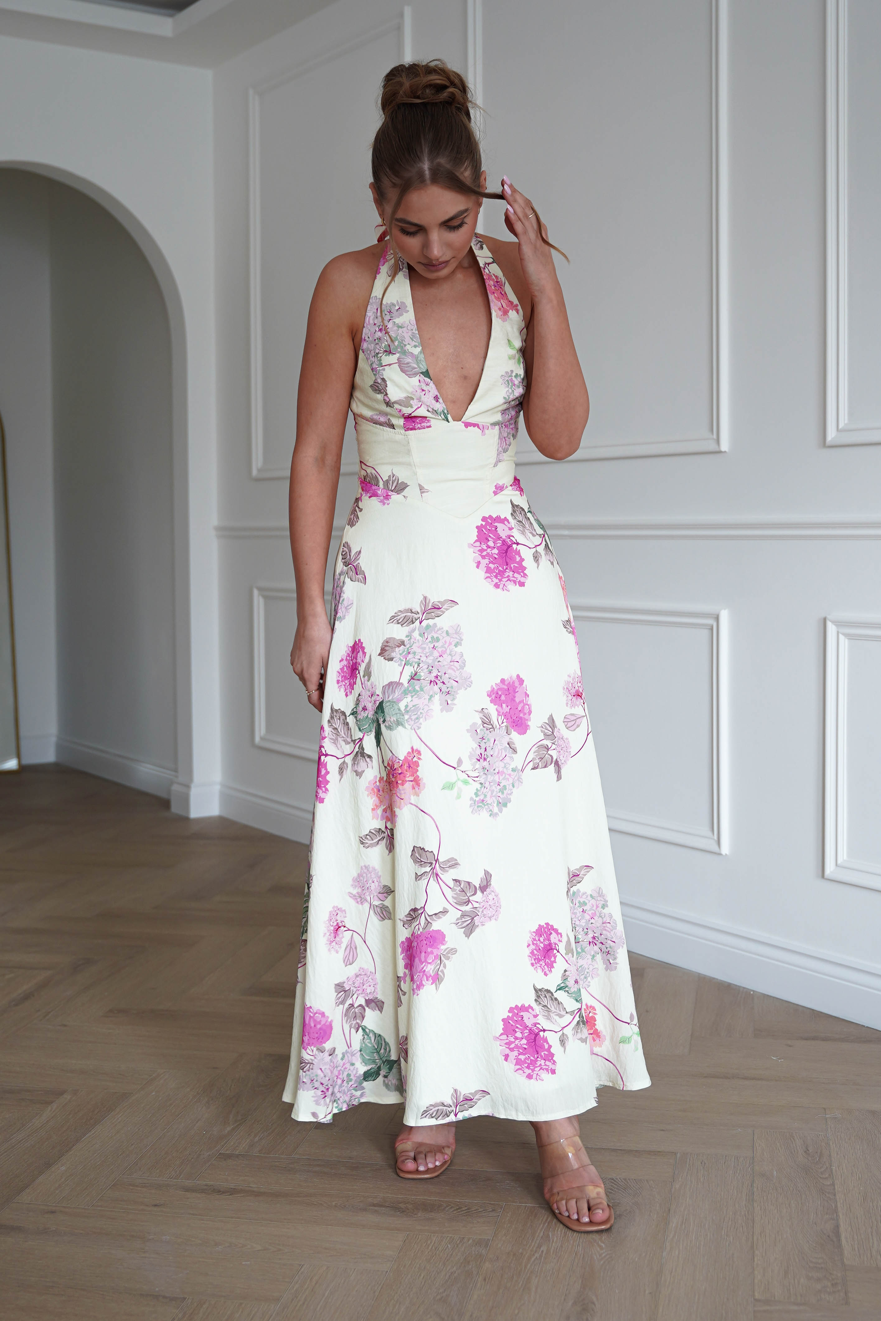 Oh Hello Clothing Dresses > Prom Dresses 1*DONE-SASHA-64784D15- PINK Floral Open Back Midi Dress