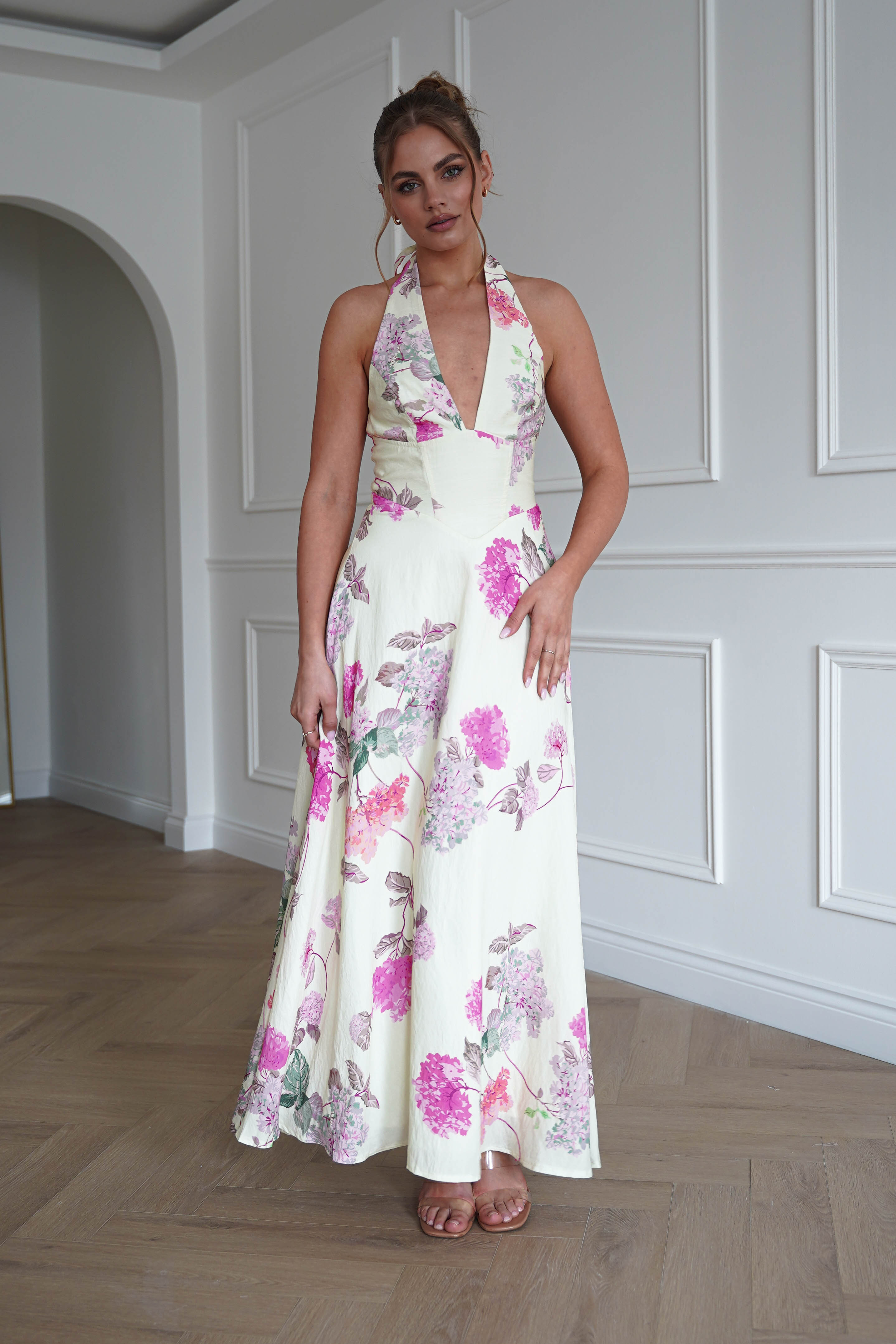 Oh Hello Clothing Dresses > Prom Dresses 1*DONE-SASHA-64784D15- PINK Floral Open Back Midi Dress
