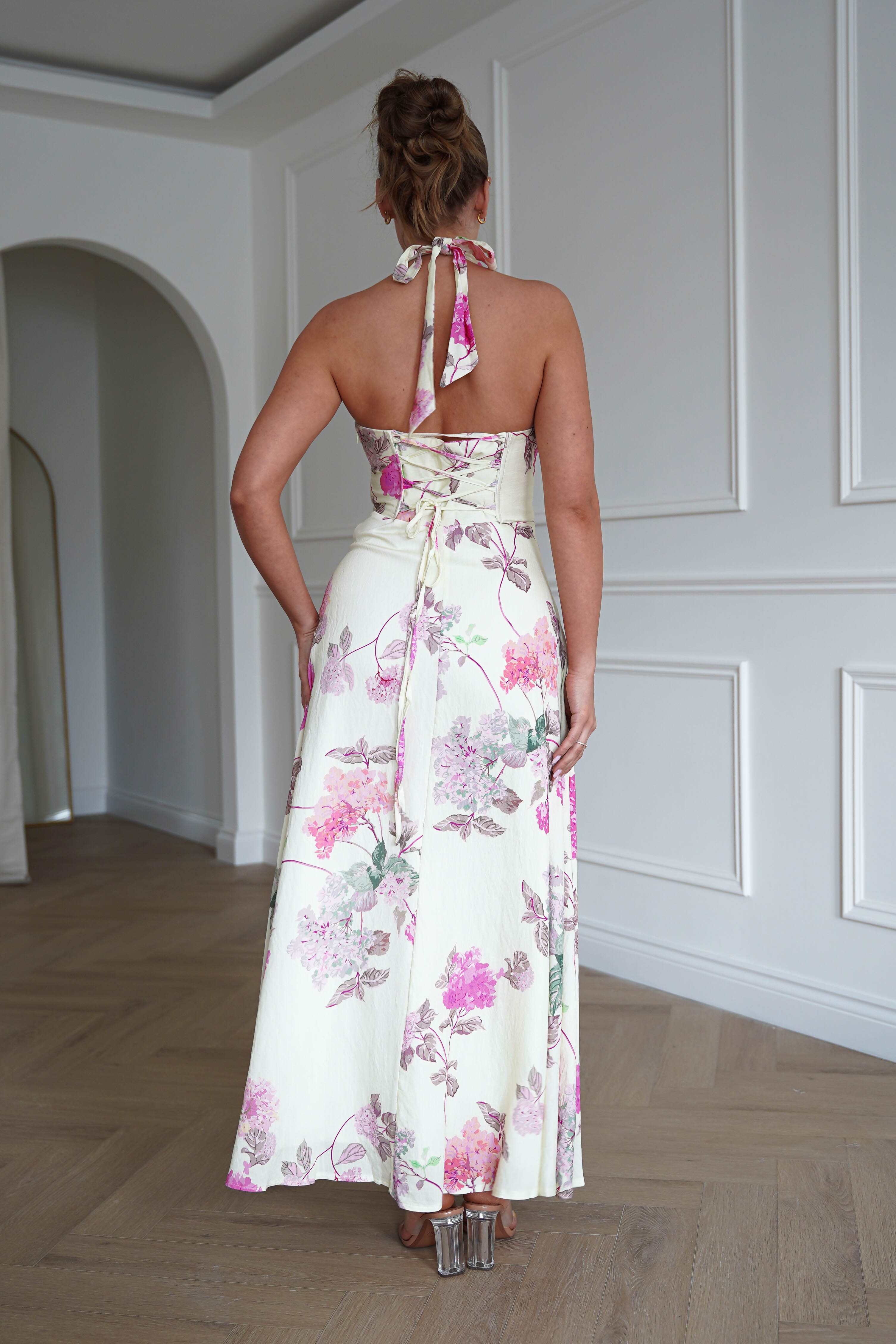 Oh Hello Clothing Dresses > Prom Dresses 1*DONE-SASHA-64784D15- PINK Floral Open Back Midi Dress