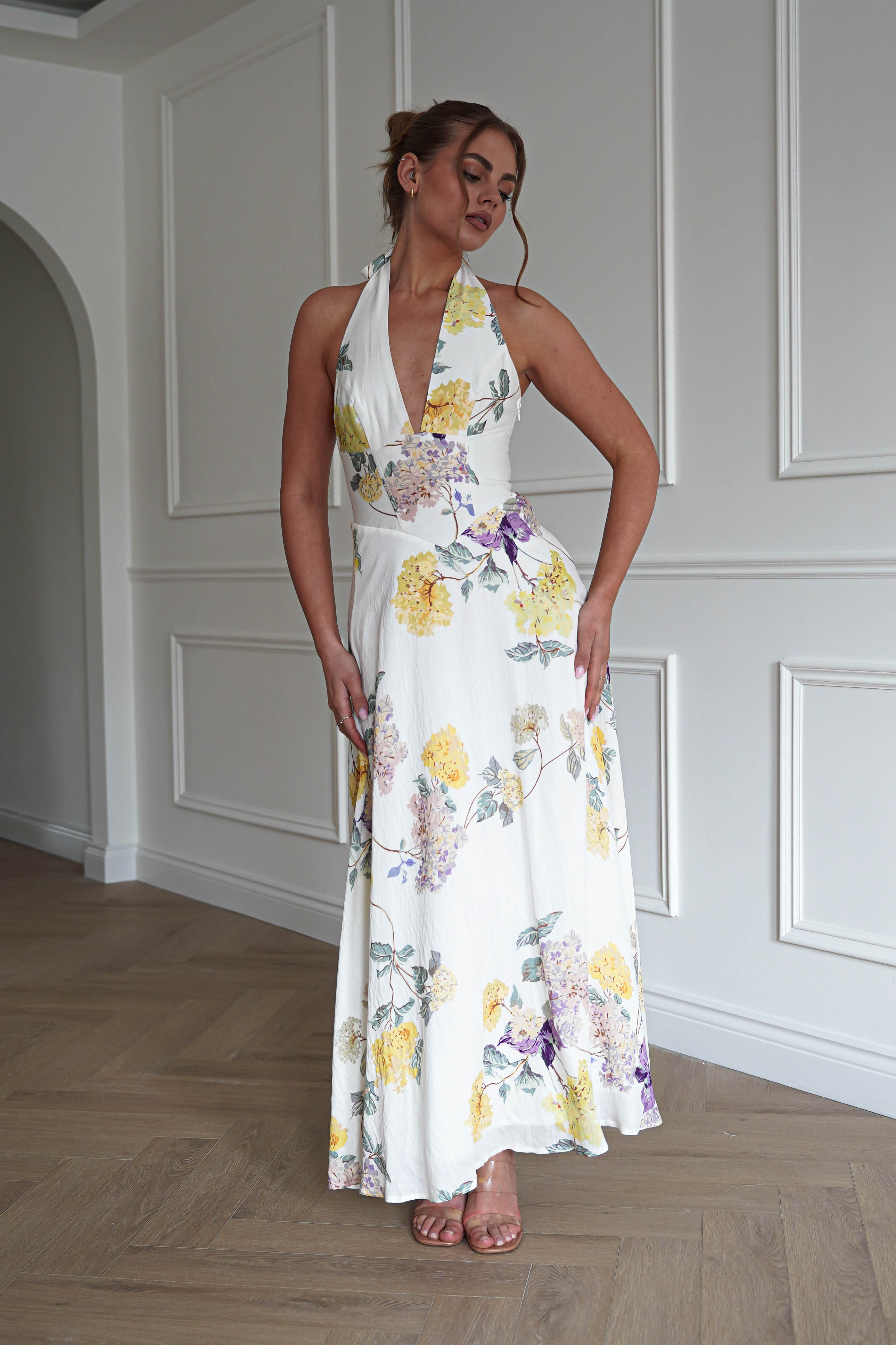 Oh Hello Clothing Dresses > Prom Dresses 1*DONE-SASHA-64784D15- YELLOW Floral Open Back Midi Dress (Copy)