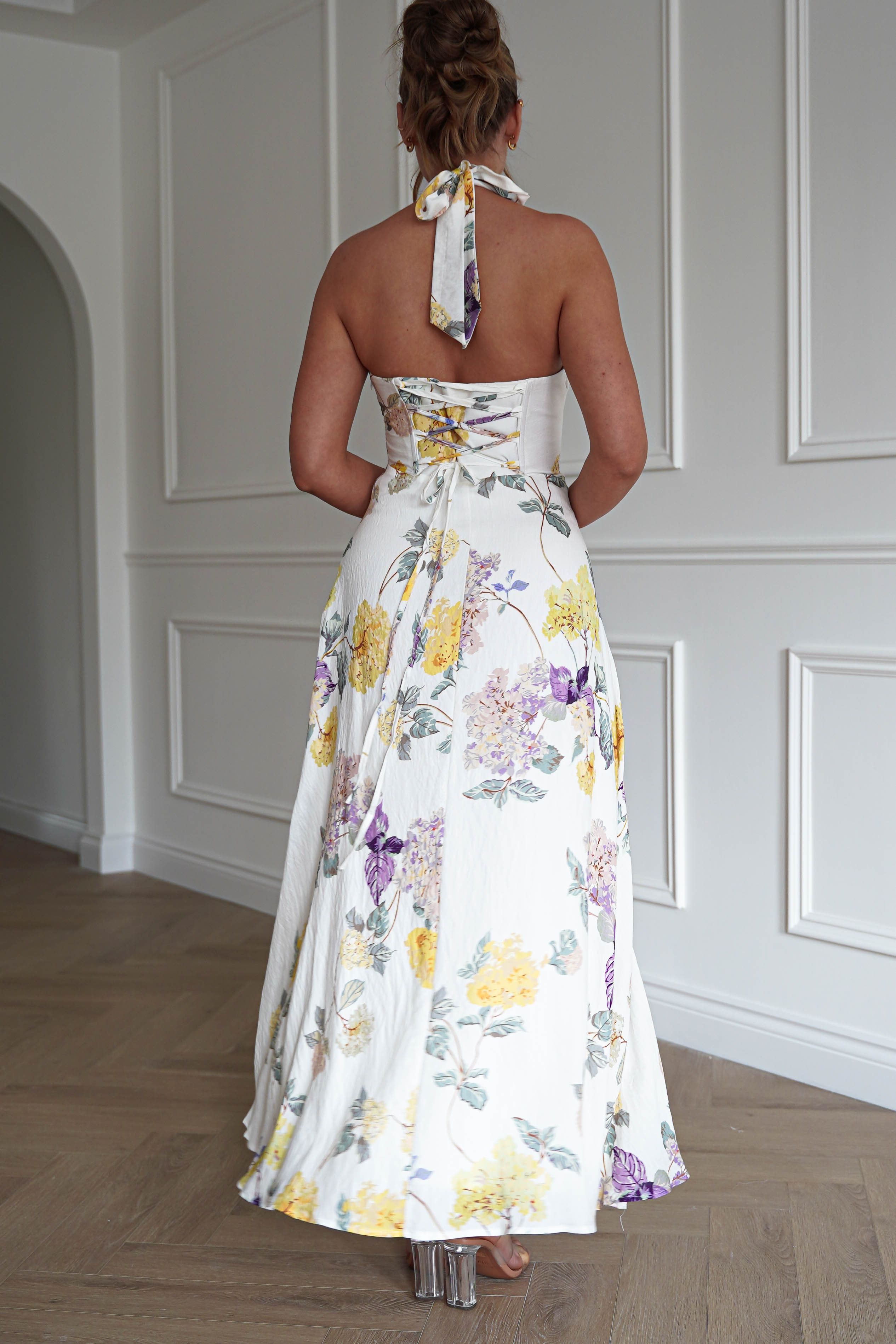 Oh Hello Clothing Dresses > Prom Dresses 1*DONE-SASHA-64784D15- YELLOW Floral Open Back Midi Dress (Copy)