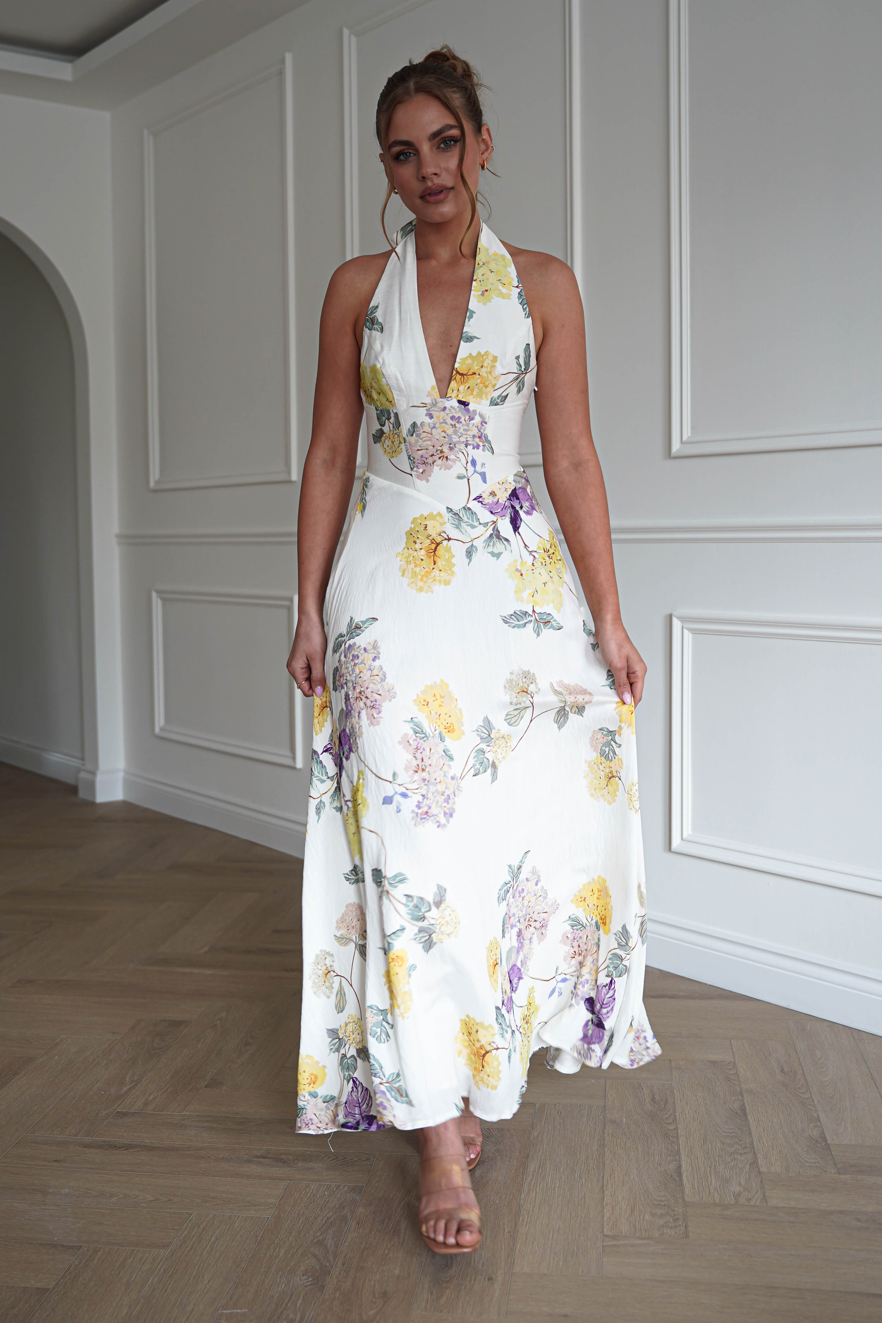Oh Hello Clothing Dresses > Prom Dresses 1*DONE-SASHA-64784D15- YELLOW Floral Open Back Midi Dress (Copy)