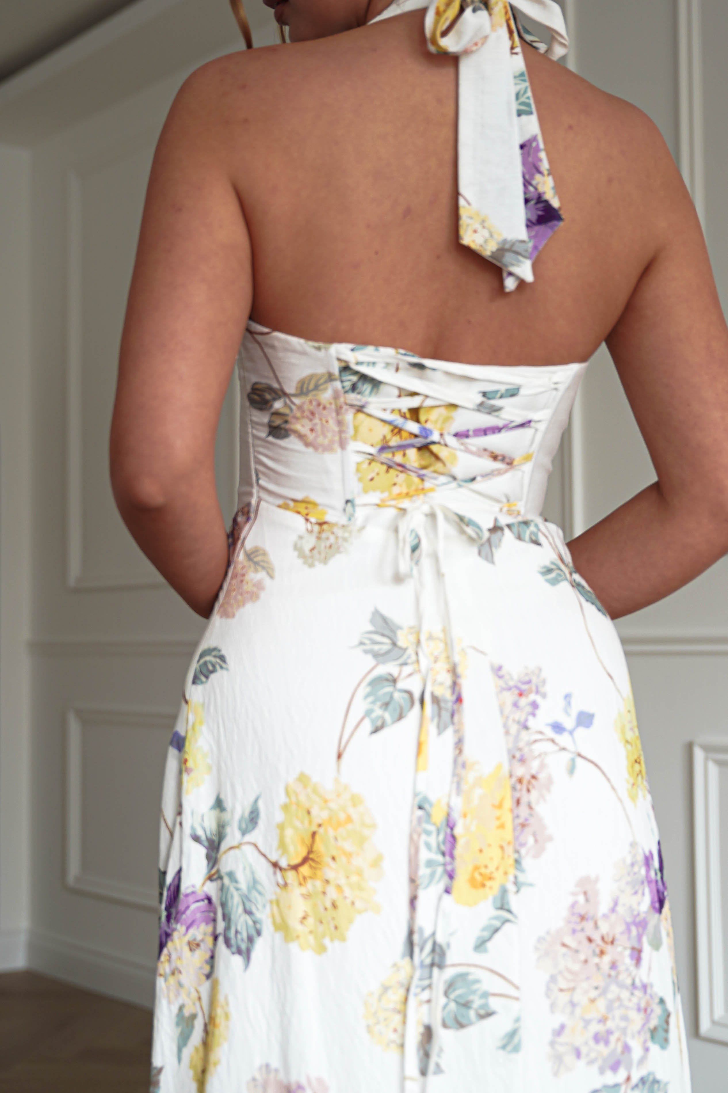 Oh Hello Clothing Dresses > Prom Dresses 1*DONE-SASHA-64784D15- YELLOW Floral Open Back Midi Dress (Copy)