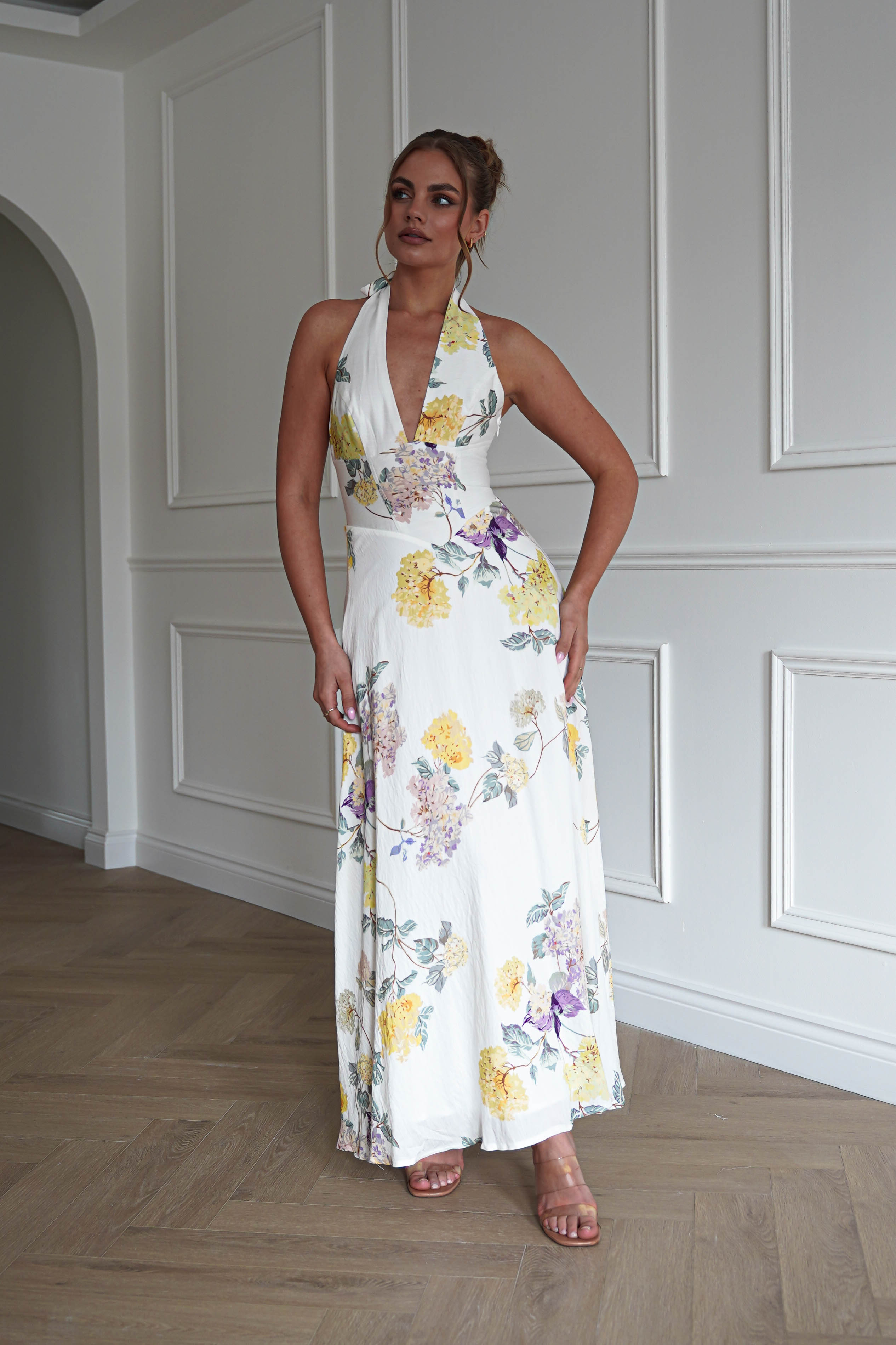 Oh Hello Clothing Dresses > Prom Dresses 1*DONE-SASHA-64784D15- YELLOW Floral Open Back Midi Dress (Copy)