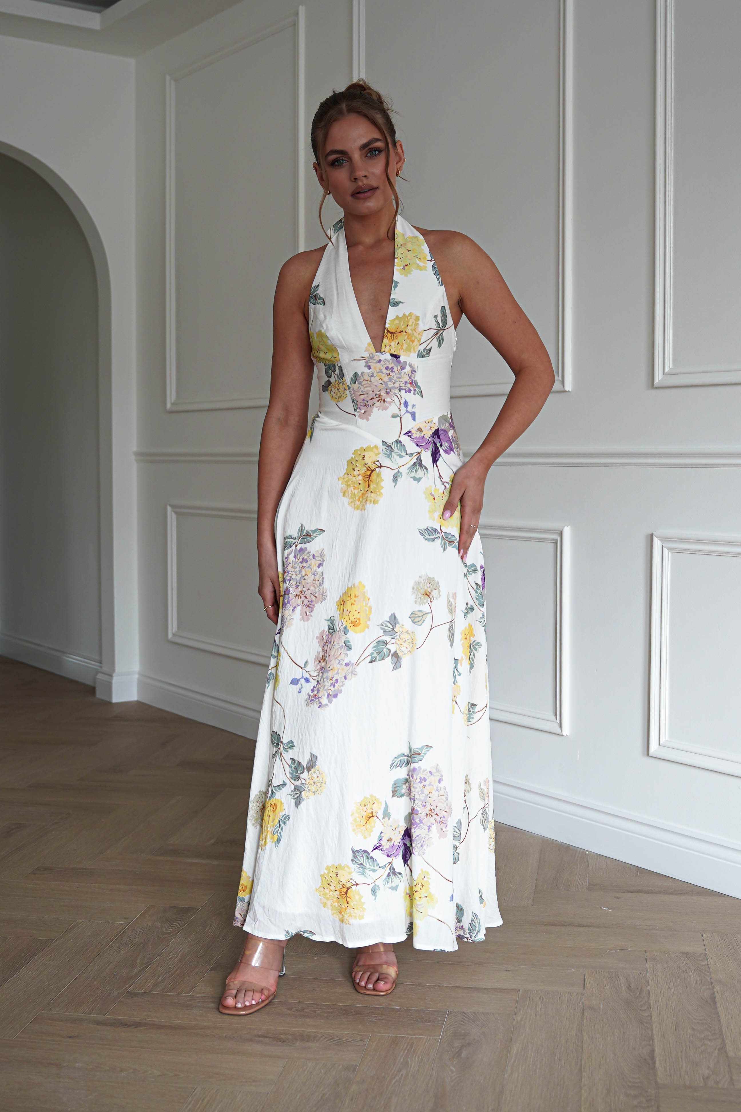 Oh Hello Clothing Dresses > Prom Dresses 1*DONE-SASHA-64784D15- YELLOW Floral Open Back Midi Dress (Copy)
