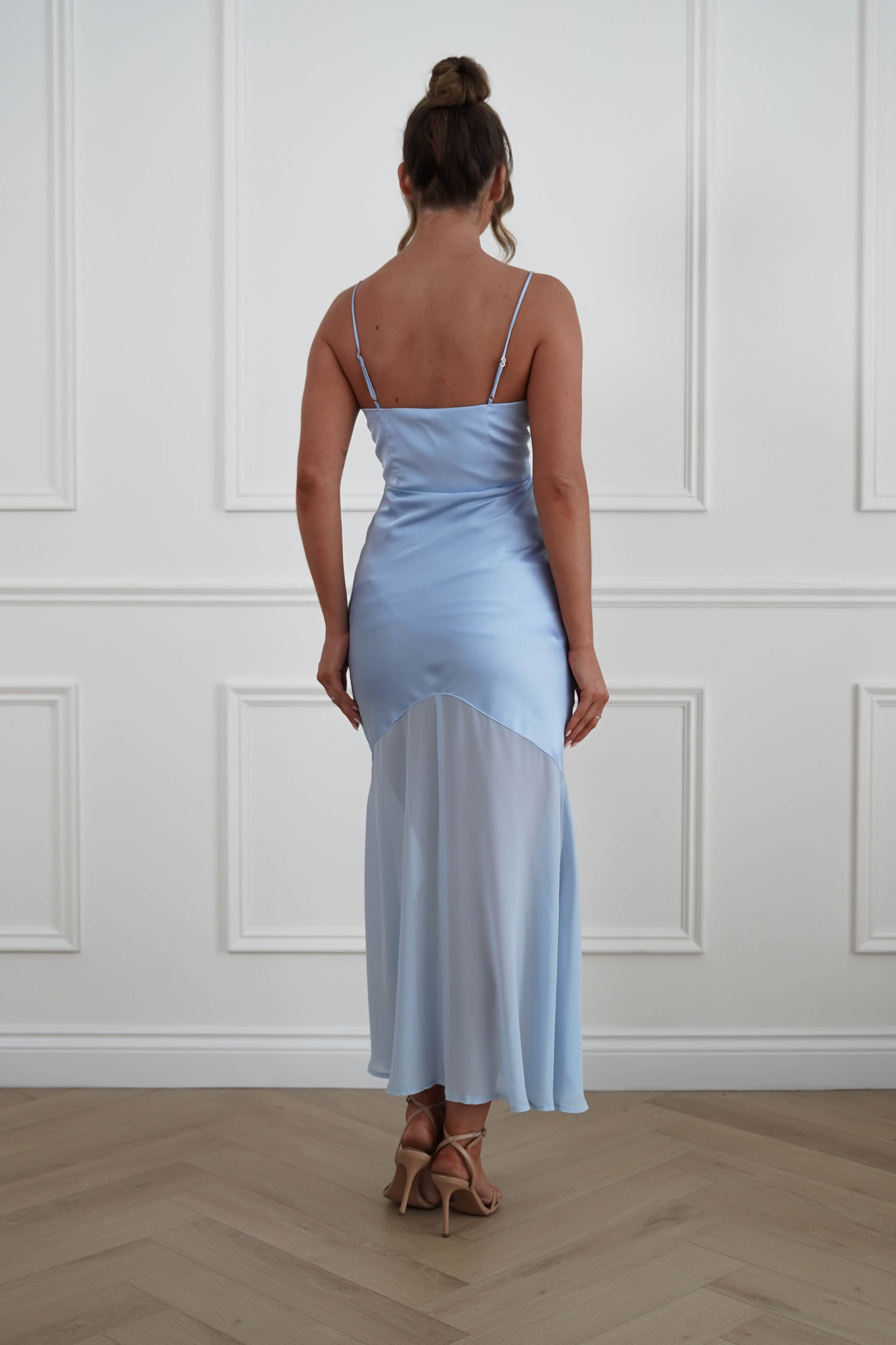 Oh Hello Clothing Women > Clothing > Dresses 1*DONE -SASHA-64972D-Powder Blue Chiffon Maxi Dress with Layered Hem - sample