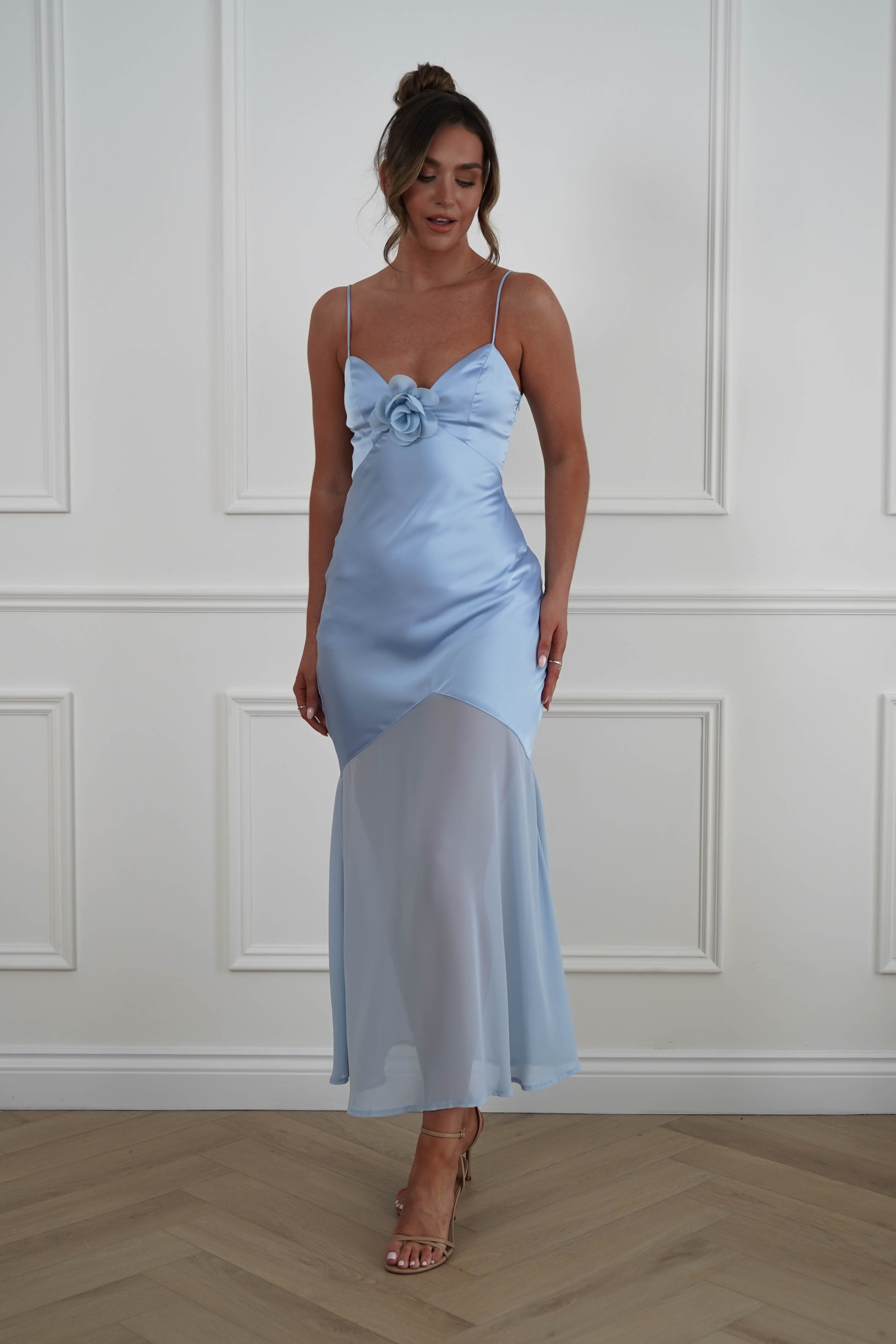 Oh Hello Clothing Women > Clothing > Dresses 1*DONE -SASHA-64972D-Powder Blue Chiffon Maxi Dress with Layered Hem - sample