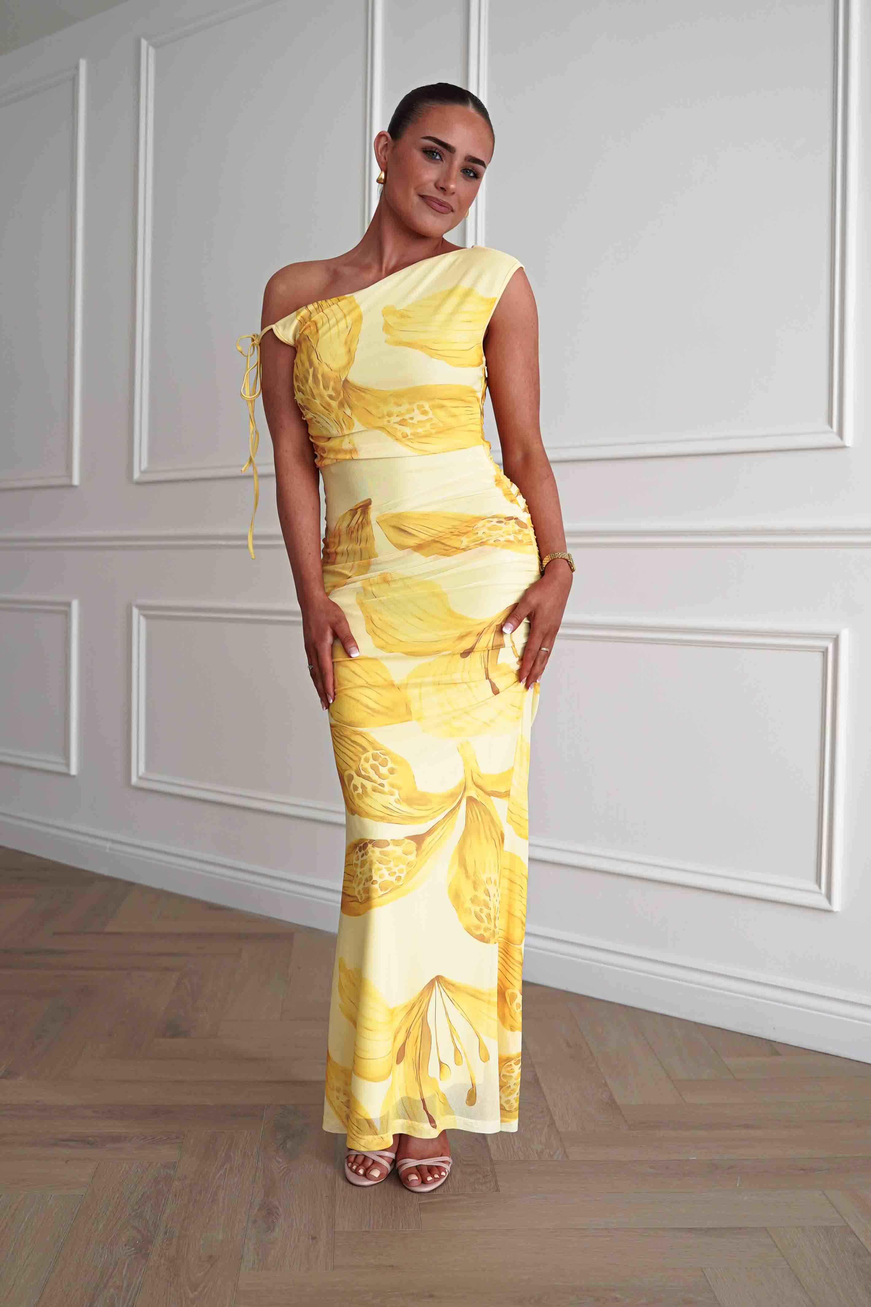 Oh Hello Clothing Women > Clothing > Dresses 1*DONE -SASHA-64981H-Yellow abstract floral print maxi dress (Copy)