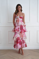 Oh Hello Clothing Women > Clothing > Dresses 1*DONE*SASHA- 64994W01- Pink Floral Tiered Ruffle Maxi Dress
