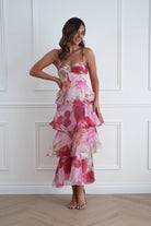 Oh Hello Clothing Women > Clothing > Dresses 1*DONE*SASHA- 64994W01- Pink Floral Tiered Ruffle Maxi Dress