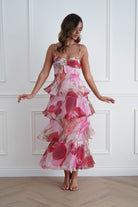 Oh Hello Clothing Women > Clothing > Dresses 1*DONE*SASHA- 64994W01- Pink Floral Tiered Ruffle Maxi Dress