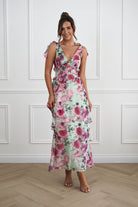 Oh Hello Clothing Women > Clothing > Dresses 1*DONE -SASHA-65023J01-SAGE AND FLORAL ROSE Print Tiered Maxi Dress