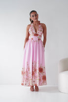 Oh Hello Clothing Women > Clothing > Dresses 1*DONE -SASHA-Pink Floral halter Maxi Dress-64784D05