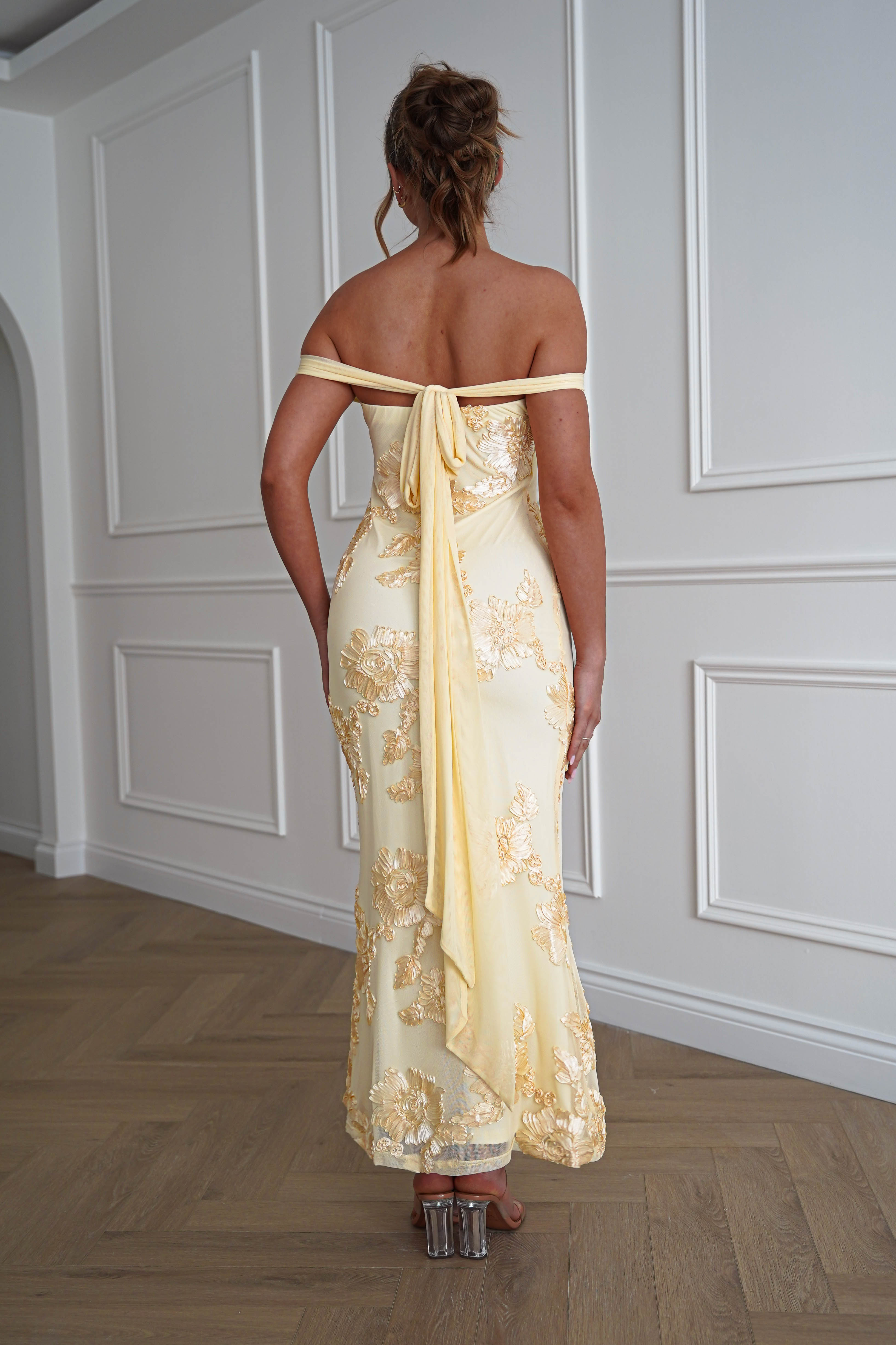 Oh Hello Clothing Dresses > Prom Dresses 1*DONE-SHAREEN-MD10102-YELLOW MESH STRAPLESS DRESS.
