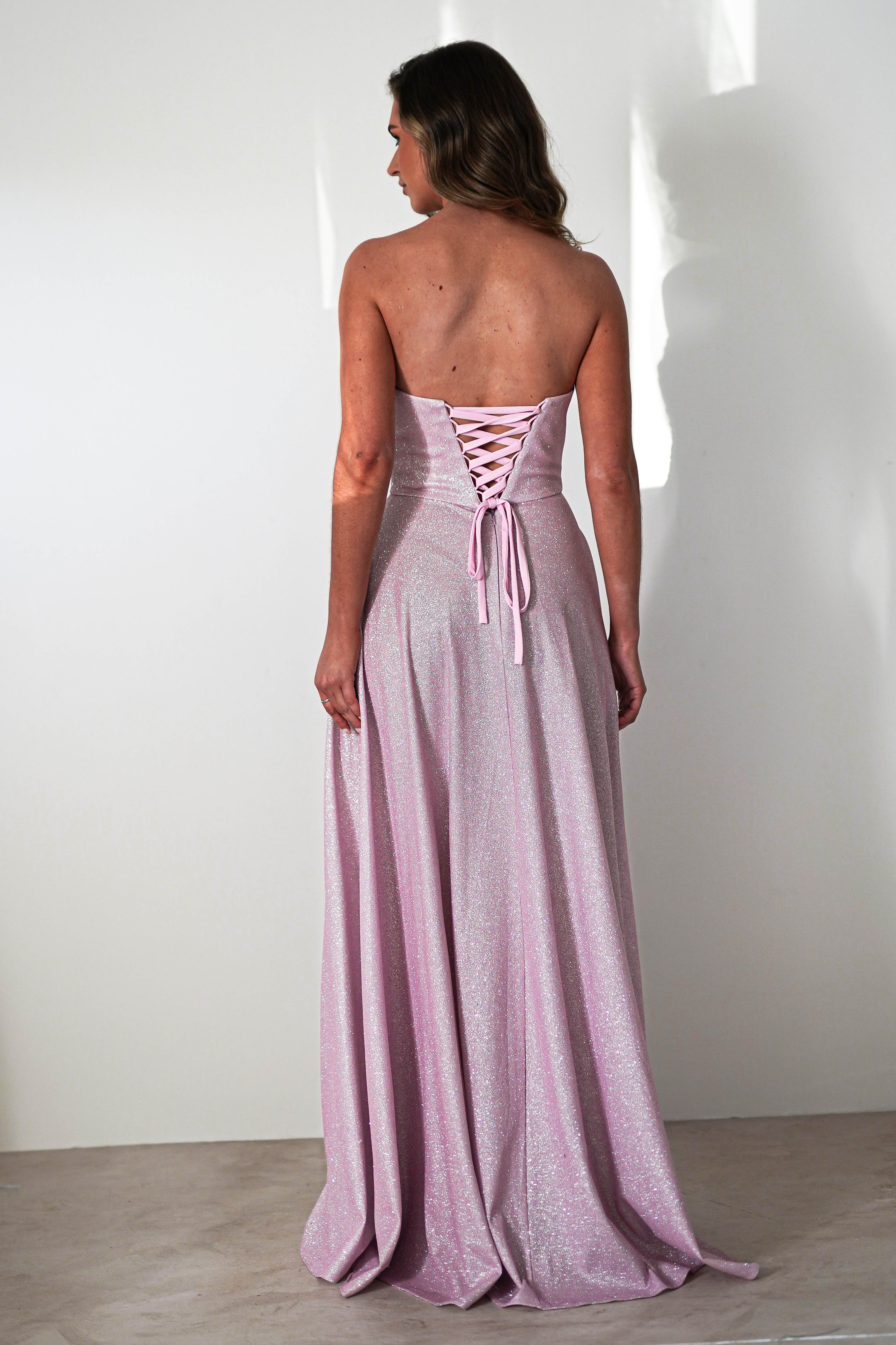 Cassia Strapless Glitter Aline Gown | Pink | Debs & Prom | Formal Gown | Oh Hello Clothing