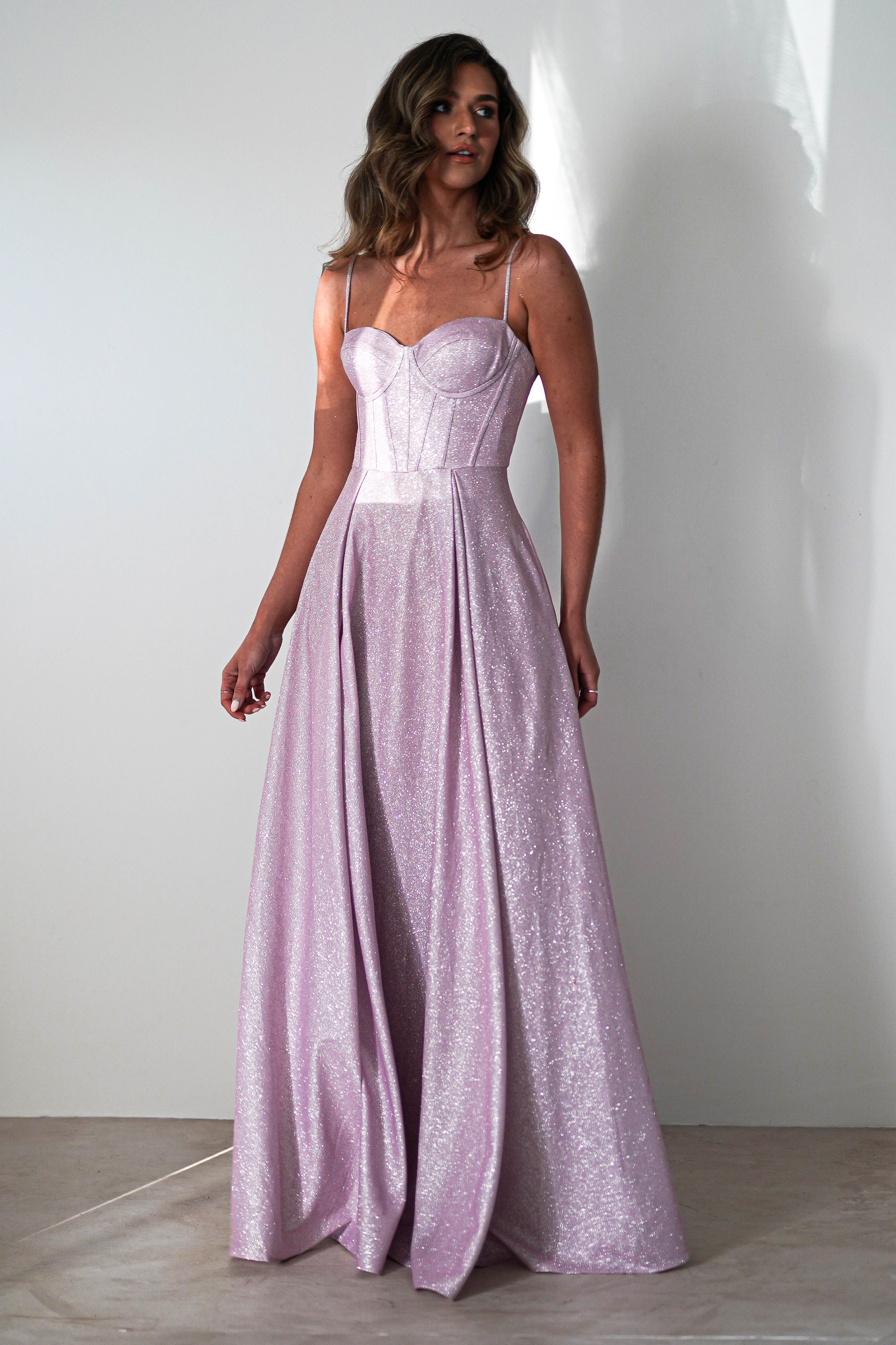 Luna Glitter Corset Aline Gown | Pink | Debs & Prom | Formal Gown | Oh Hello Clothing