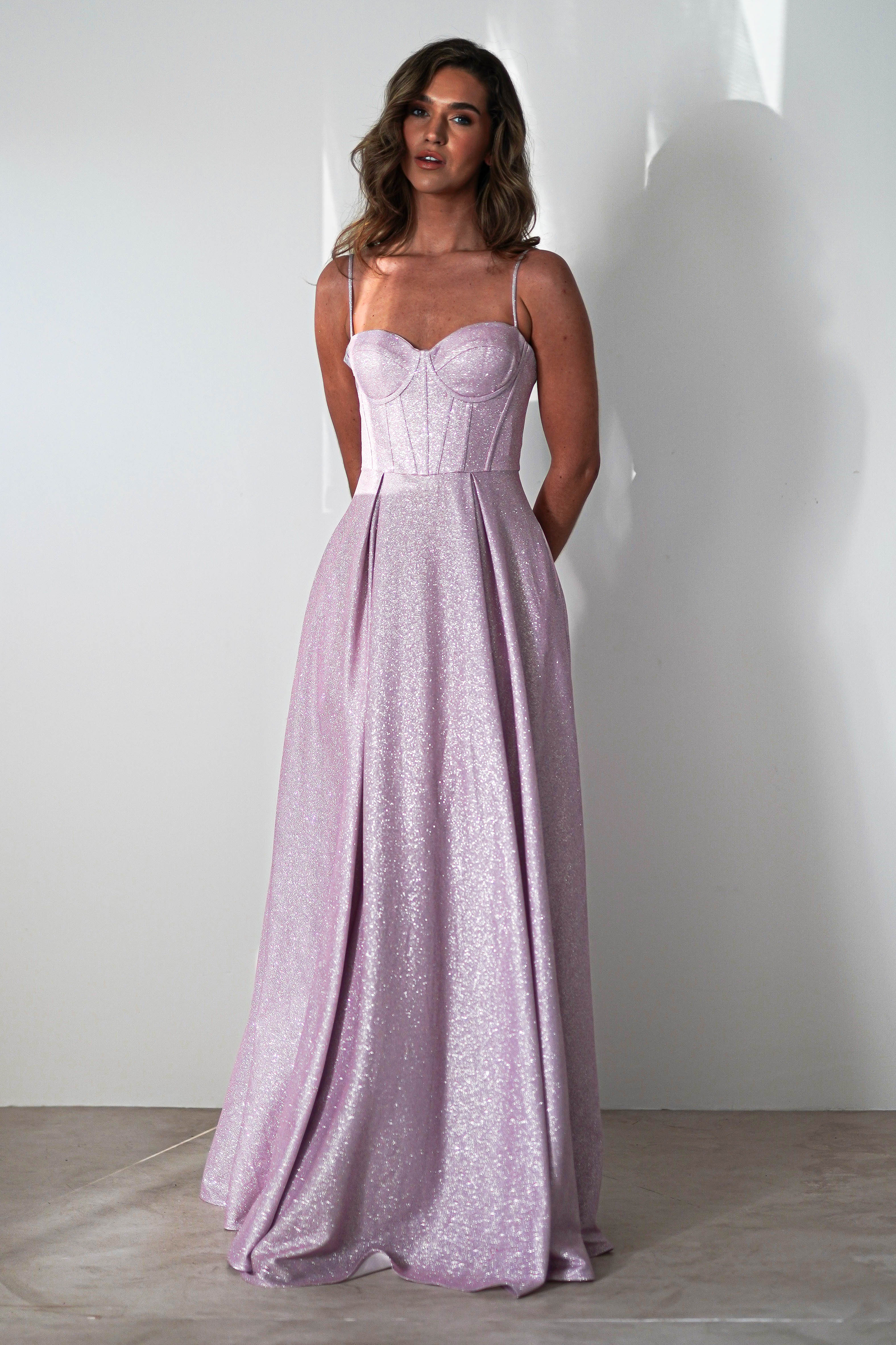 Luna Glitter Corset Aline Gown | Pink | Debs & Prom | Formal Gown | Oh Hello Clothing