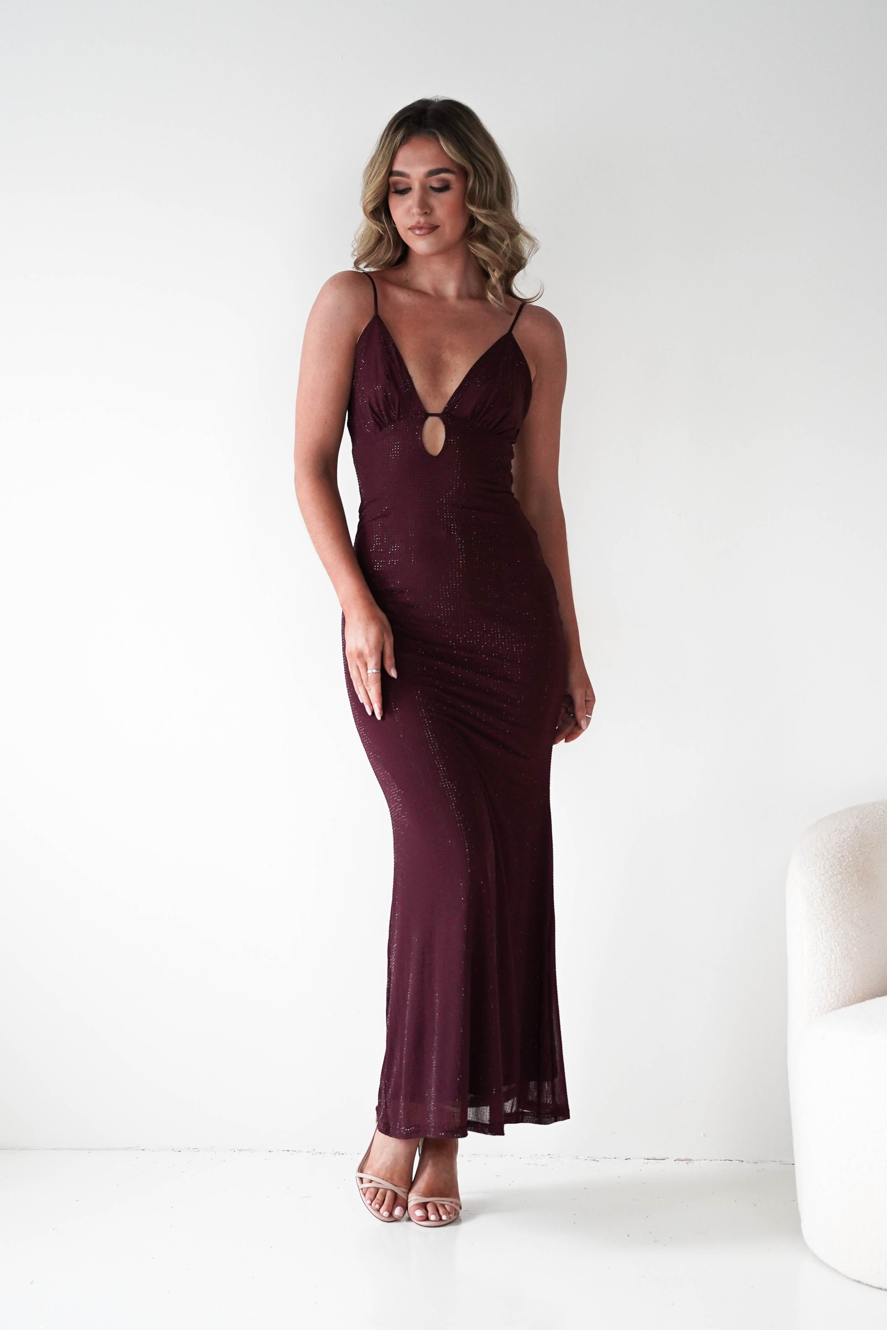 Oh Hello Clothing Dresses 1*DONE - VERA & LUCY-Shimmer Mesh red V-Neck Maxi Dress