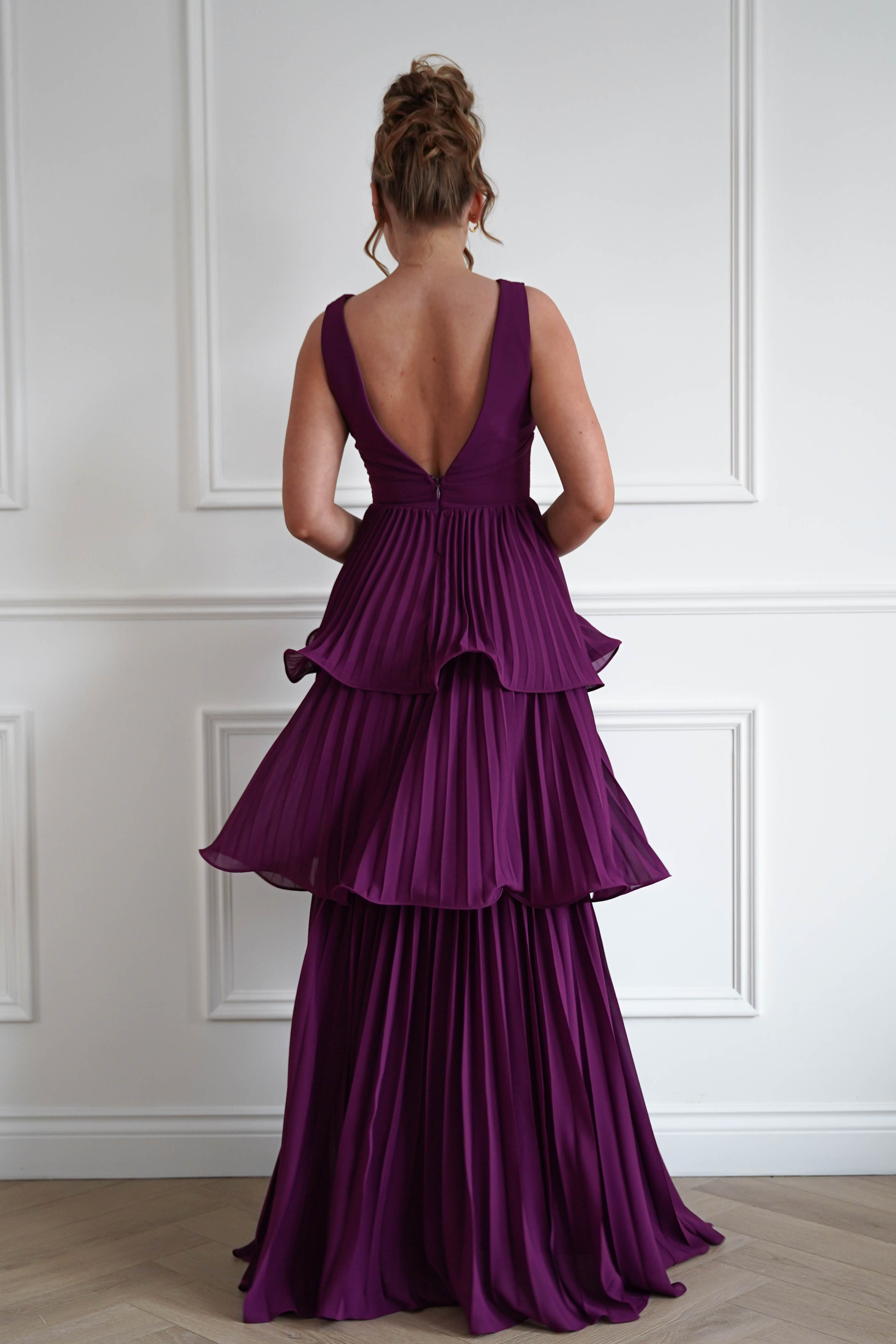 Oh Hello Clothing Women > Clothing > Dresses 1*DONE-Vina Tiered Pleated Layered Maxi Dress | PLUM