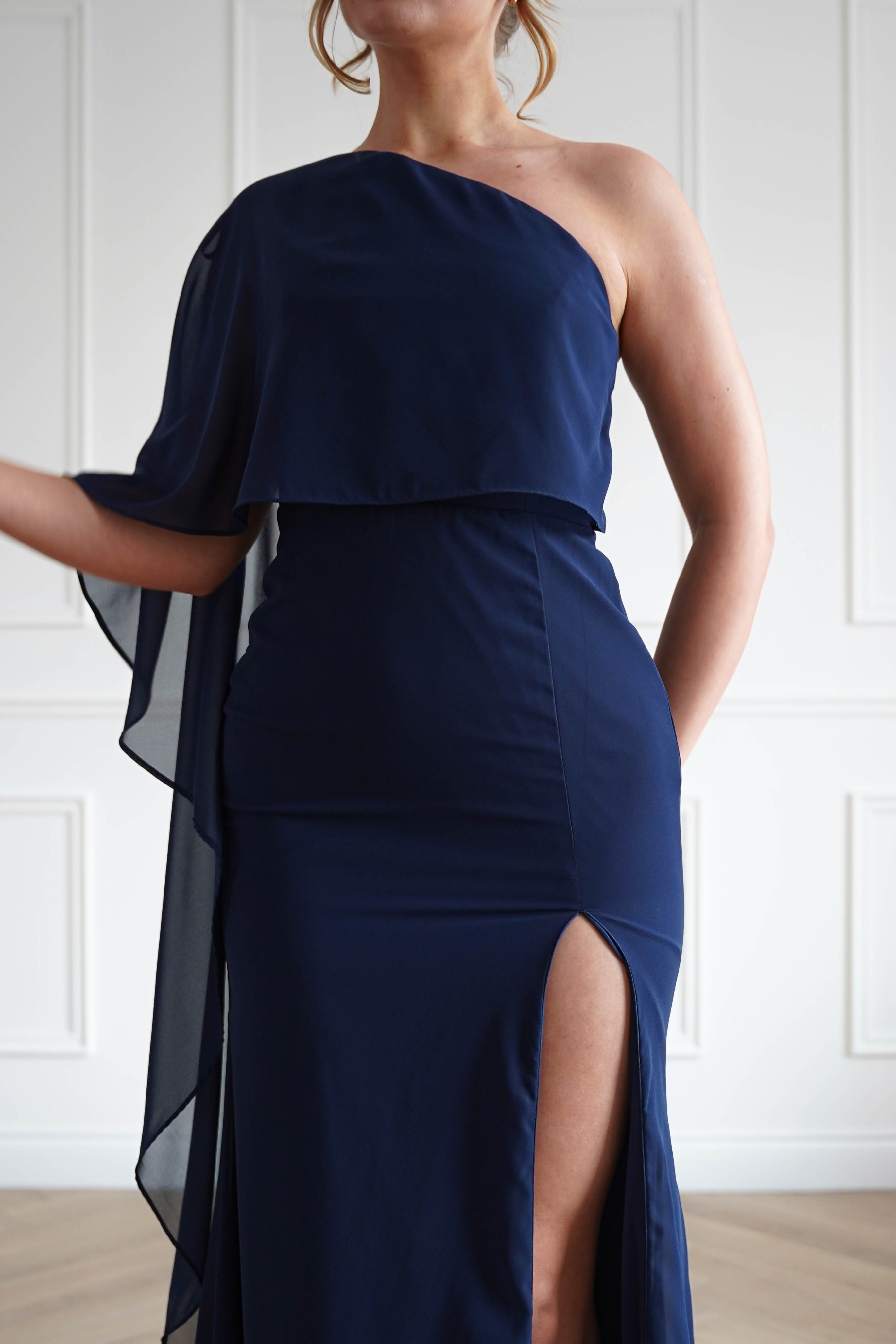 Oh Hello Clothing Women > Clothing > Dresses Criselda One Shoulder Chiffon Maxi Dress | Navy