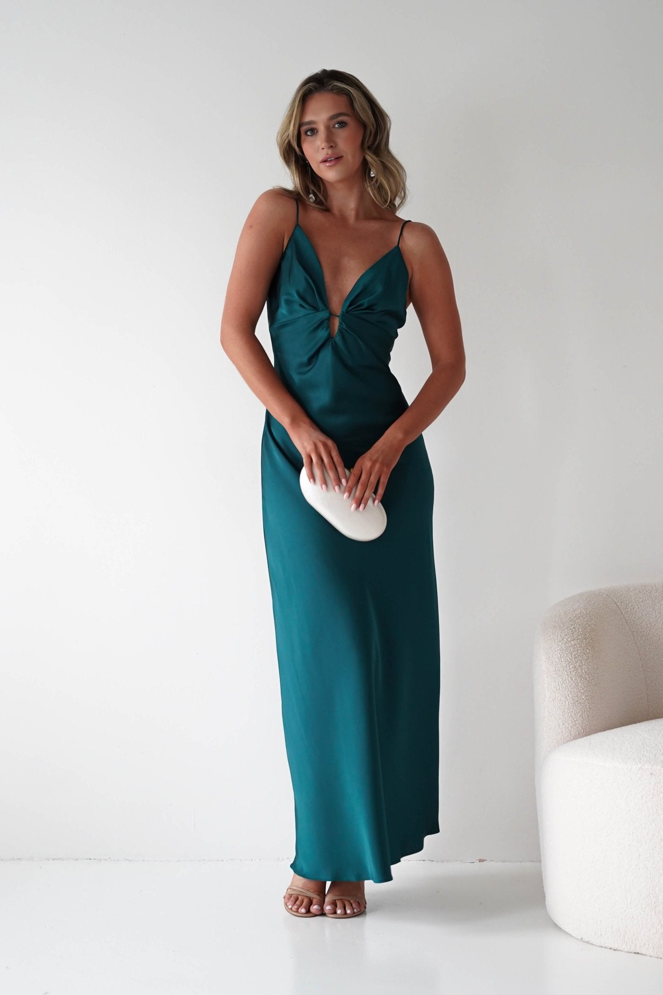 Adley Soft Satin Maxi Dress – Forest Green Satin Evening Dress | Oh Hello Clothing