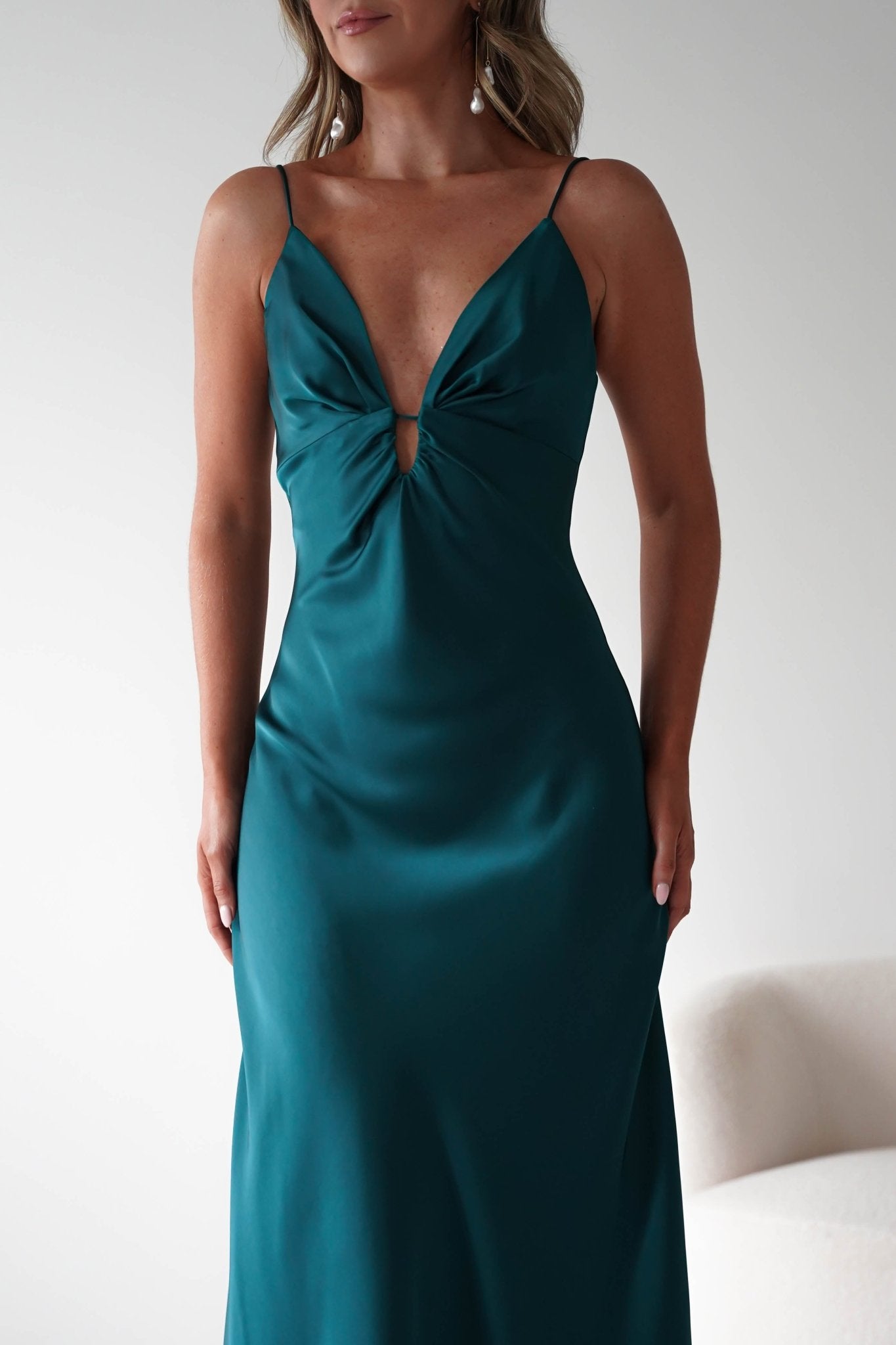 Adley Soft Satin Maxi Dress – Forest Green Satin Evening Dress | Oh Hello Clothing