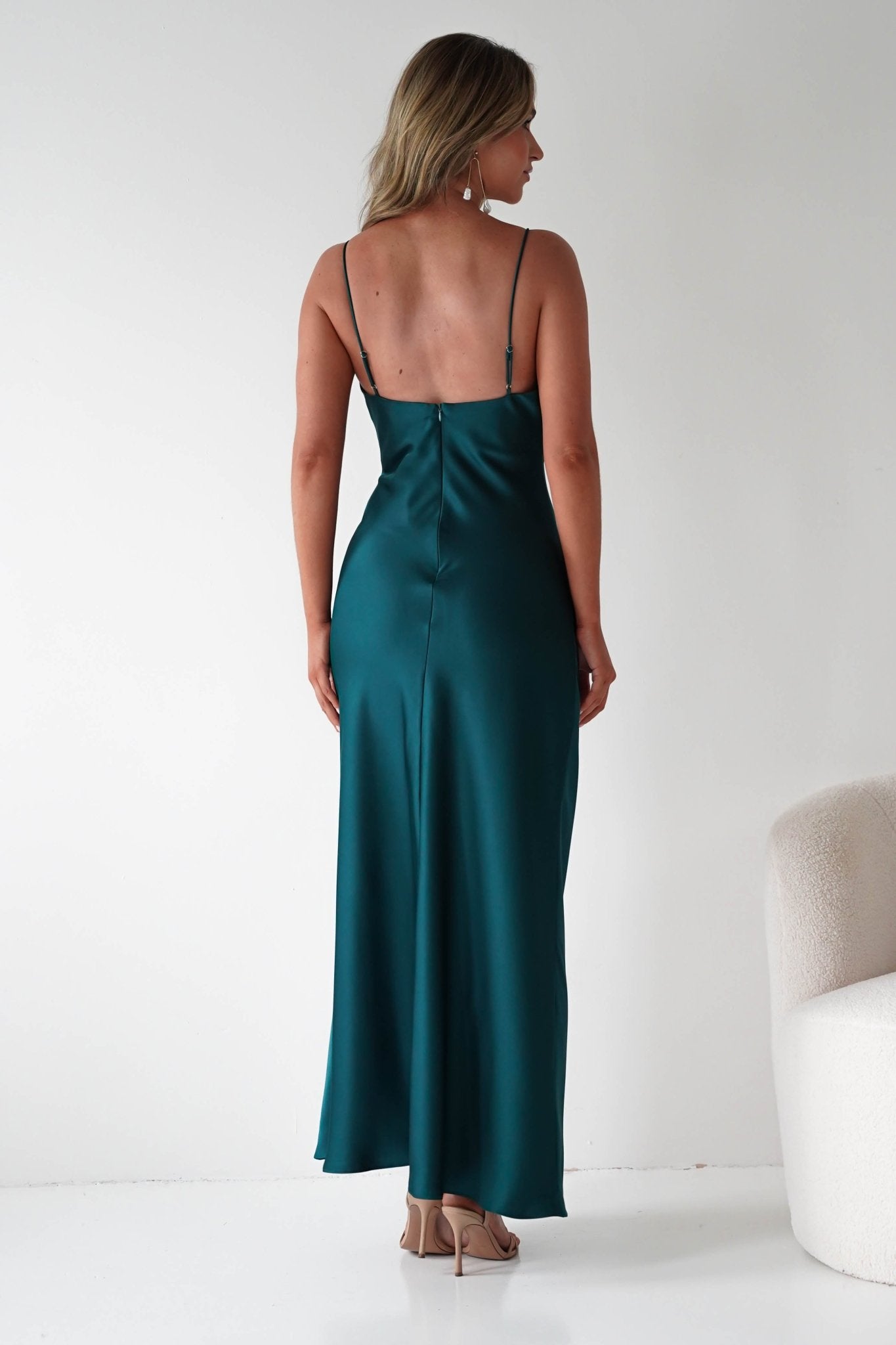 Adley Soft Satin Maxi Dress – Forest Green Satin Evening Dress | Oh Hello Clothing