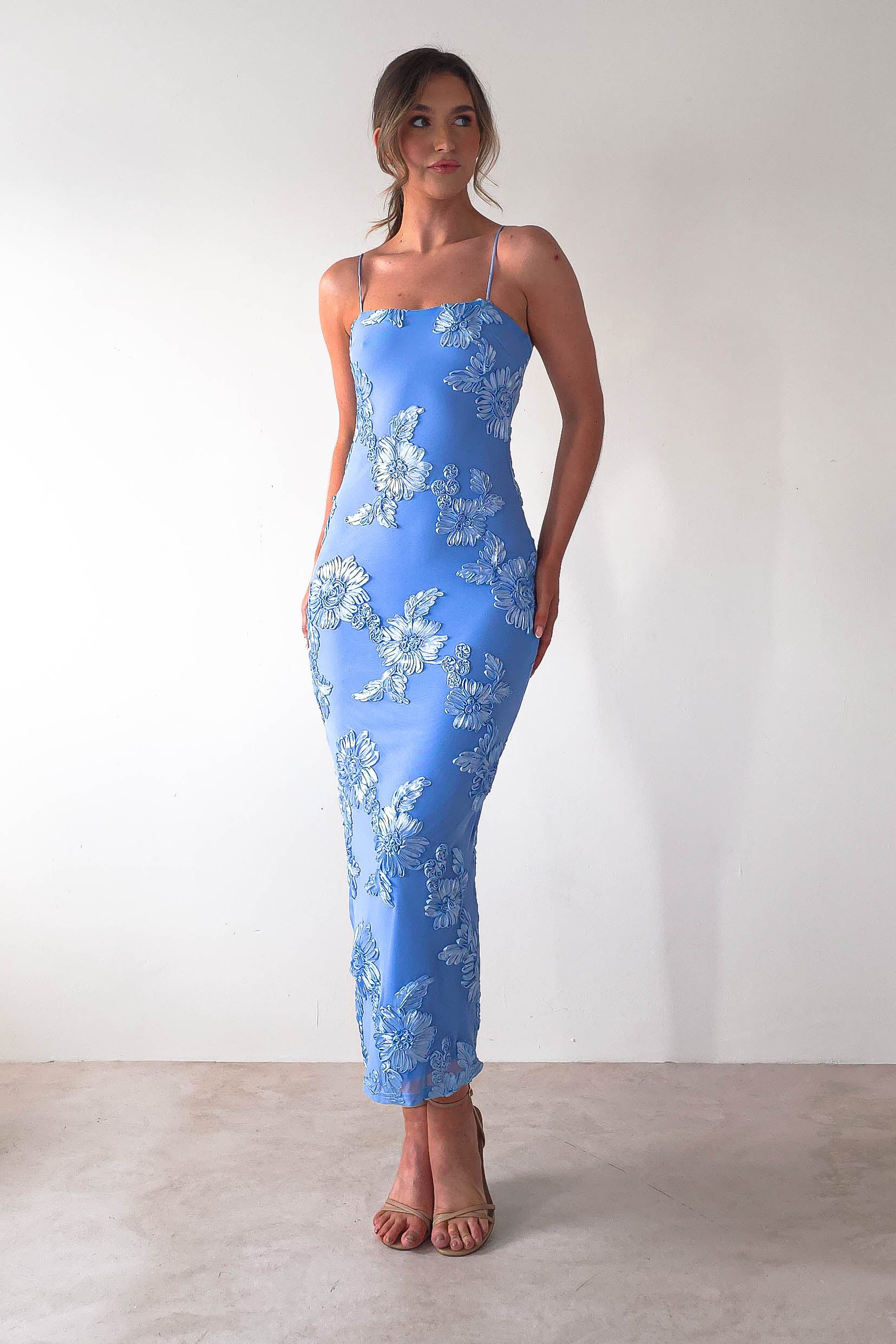 Adora Floral Mesh Maxi Dress Blue | Wedding Guest Dress | Maxi | Mesh | Oh Hello Clothing