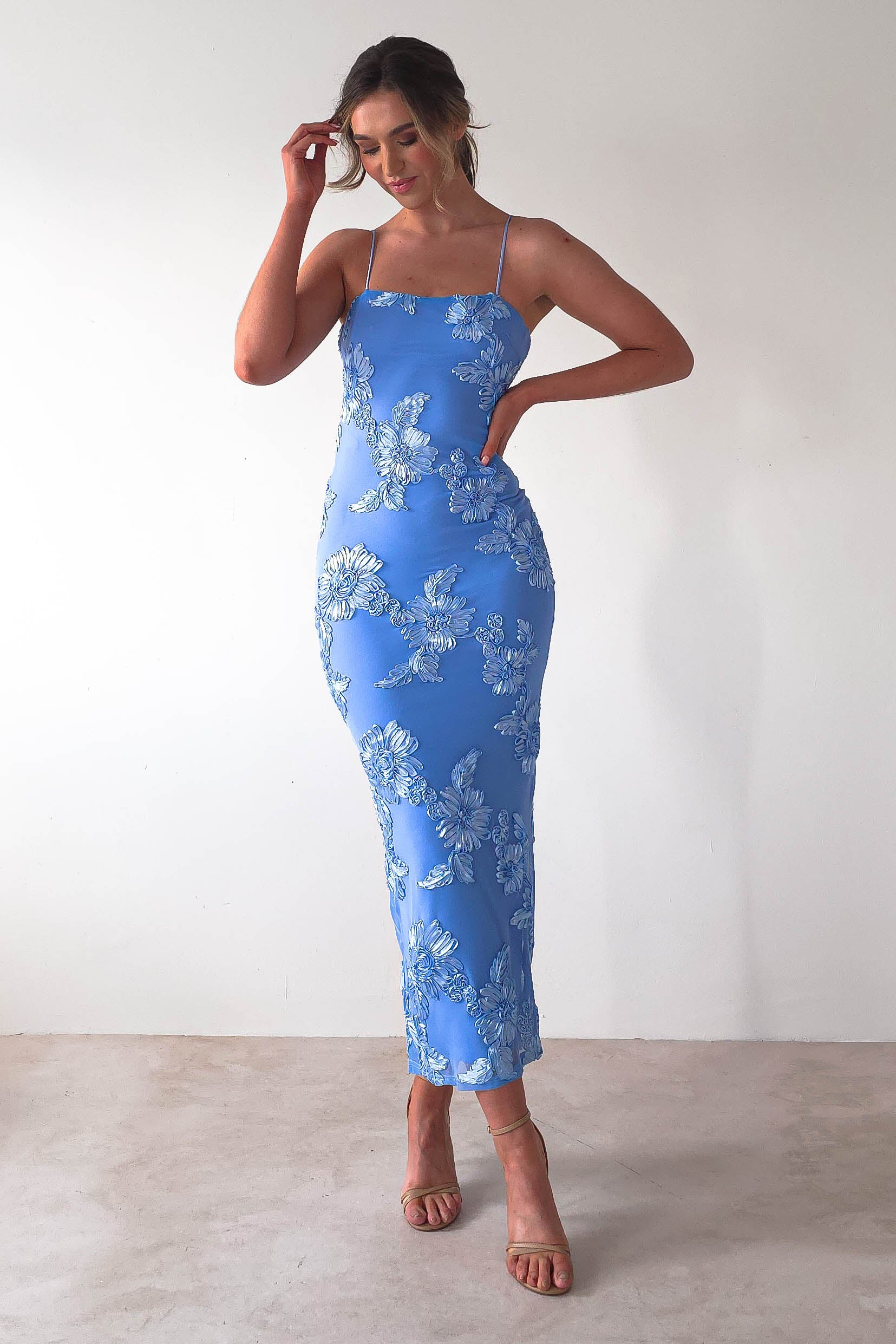 Adora Floral Mesh Maxi Dress Blue | Wedding Guest Dress | Maxi | Mesh | Oh Hello Clothing