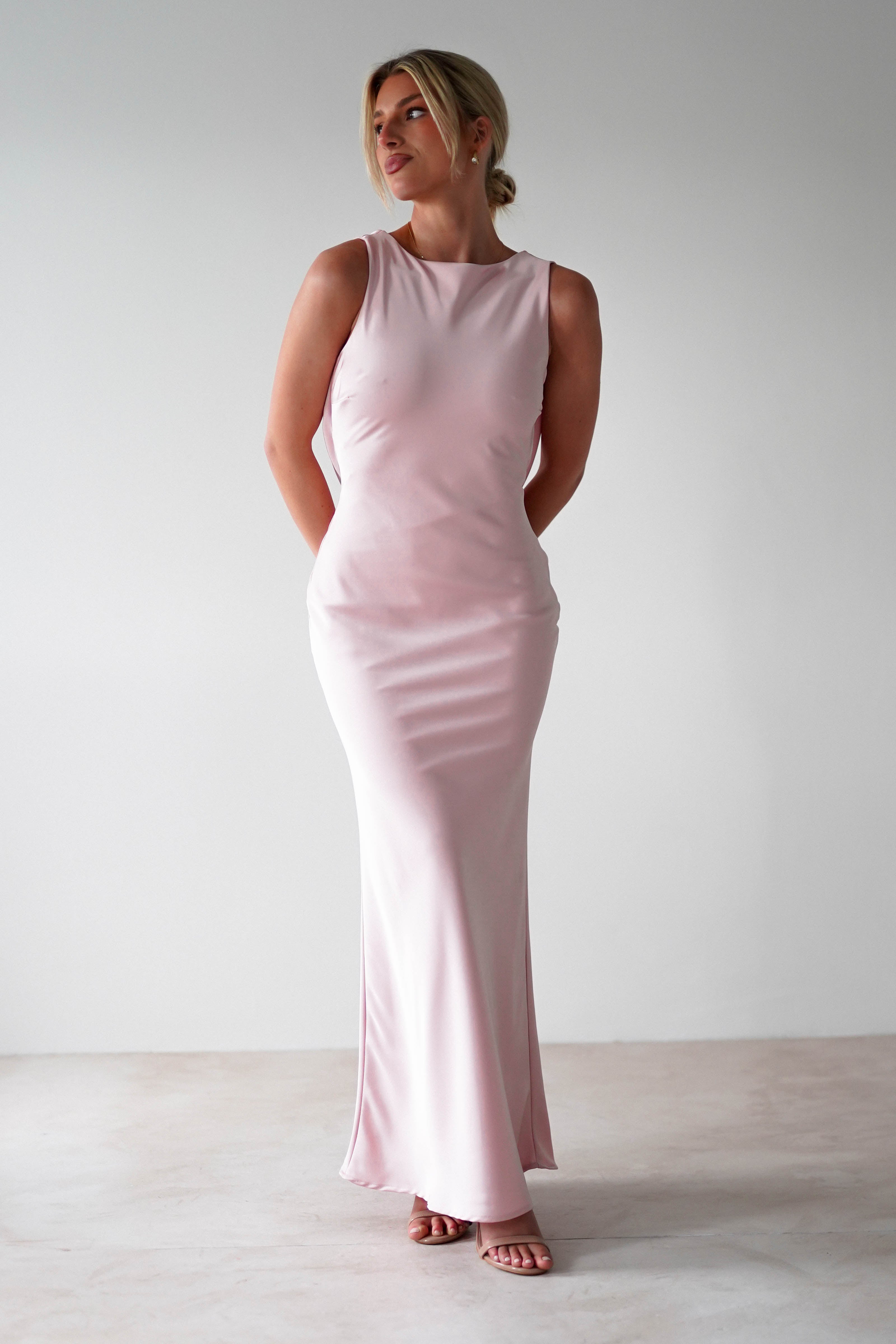 Alanna Soft Matte Satin Maxi Dress Blush Pink | Wedding Guest Dress | Maxi | Satin | Oh Hello Clothing