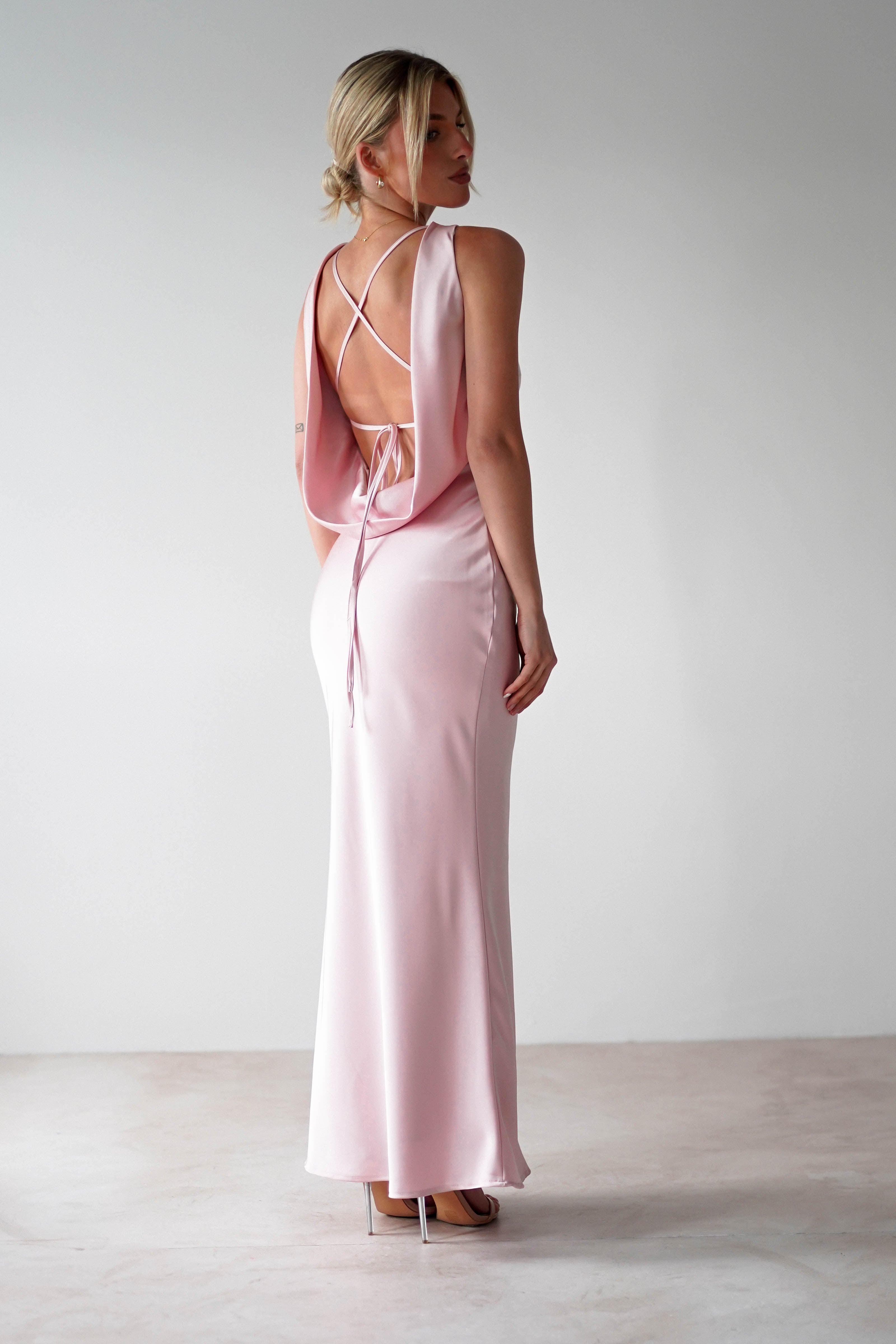 Alanna Soft Matte Satin Maxi Dress Blush Pink | Wedding Guest Dress | Maxi | Satin | Oh Hello Clothing