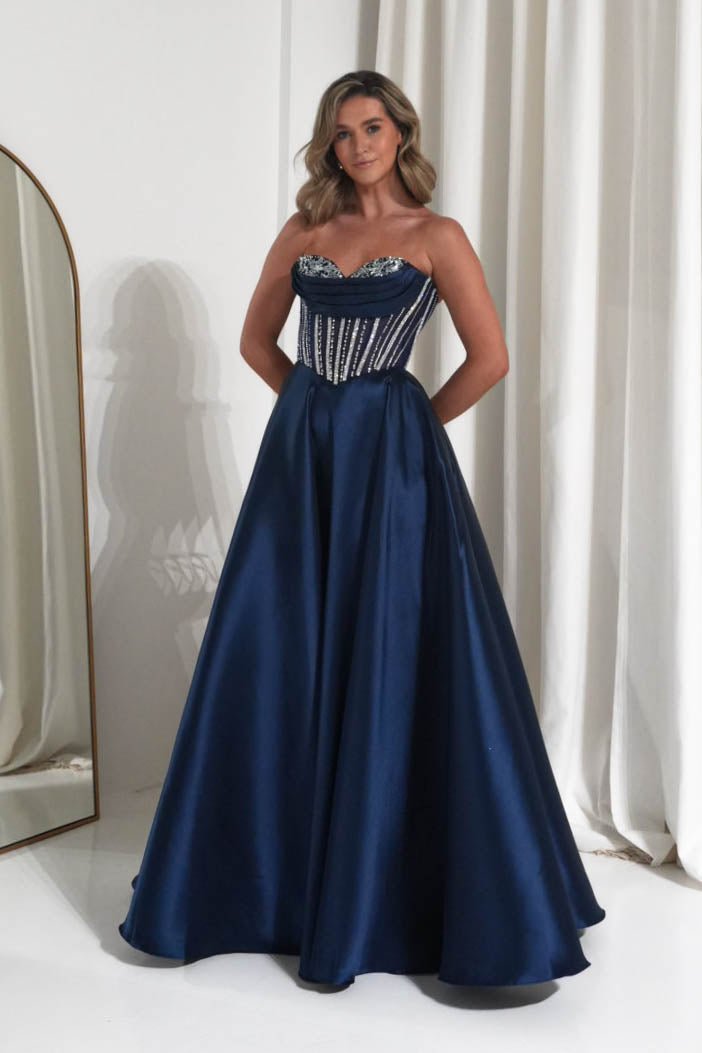 Oh Hello Clothing Dresses 1*DONE -CINDERALLA- CK2405- Strapless Navy Embellished Gown