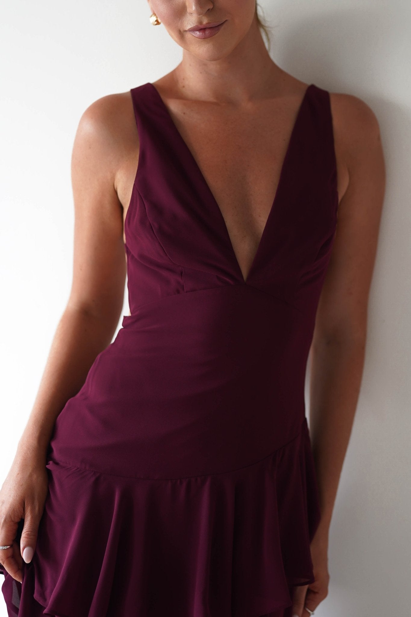 Andalusia Ruffle Maxi Dress Wine | Wedding Guest Dress | Maxi | Oh Hello Clothing